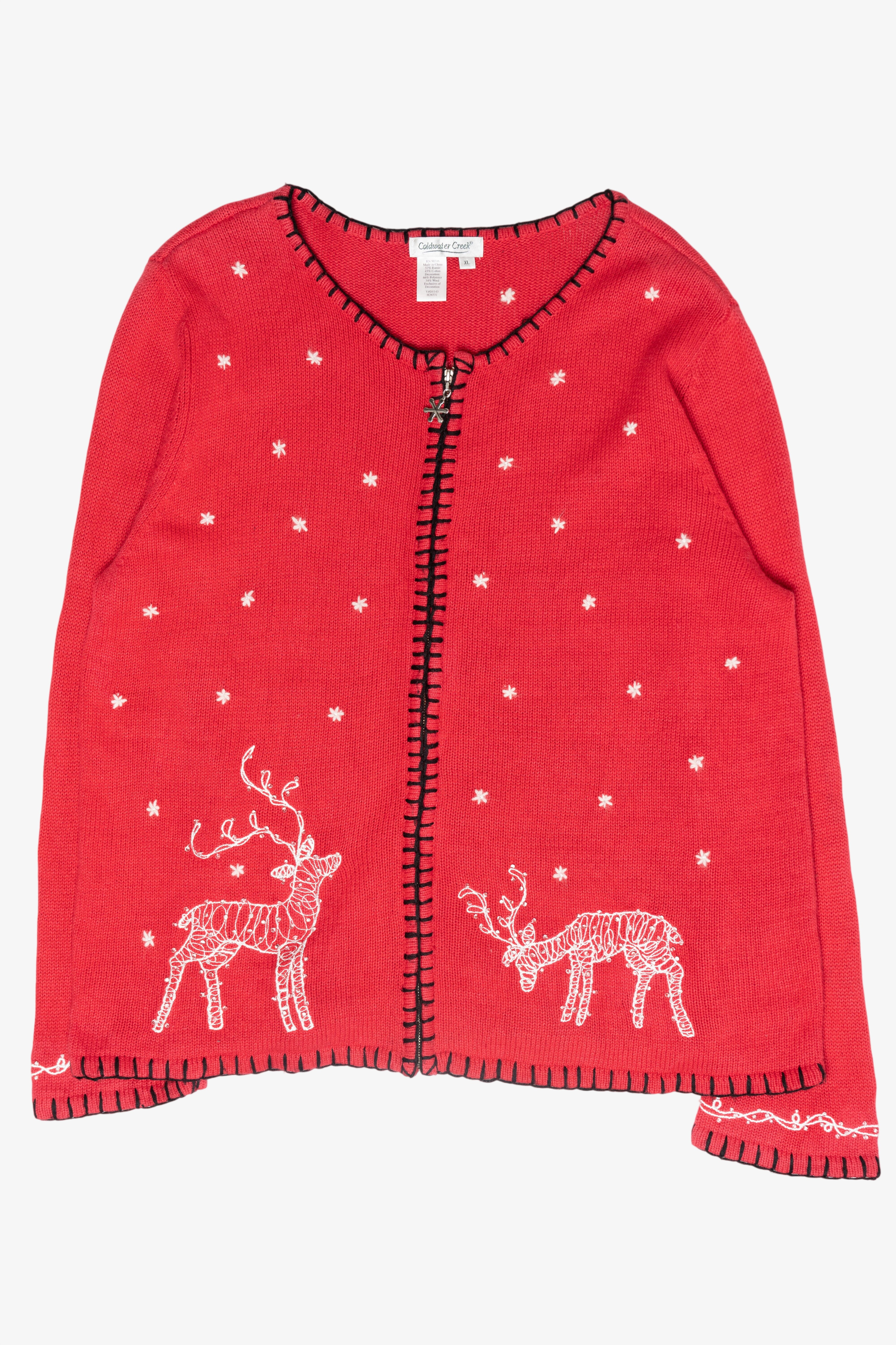 Reindeer String Light Vintage Ugly Christmas Cardigan Sweater (2000s)