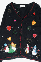 Snowmen Hearts Vintage Ugly Christmas Cardigan (1990s)