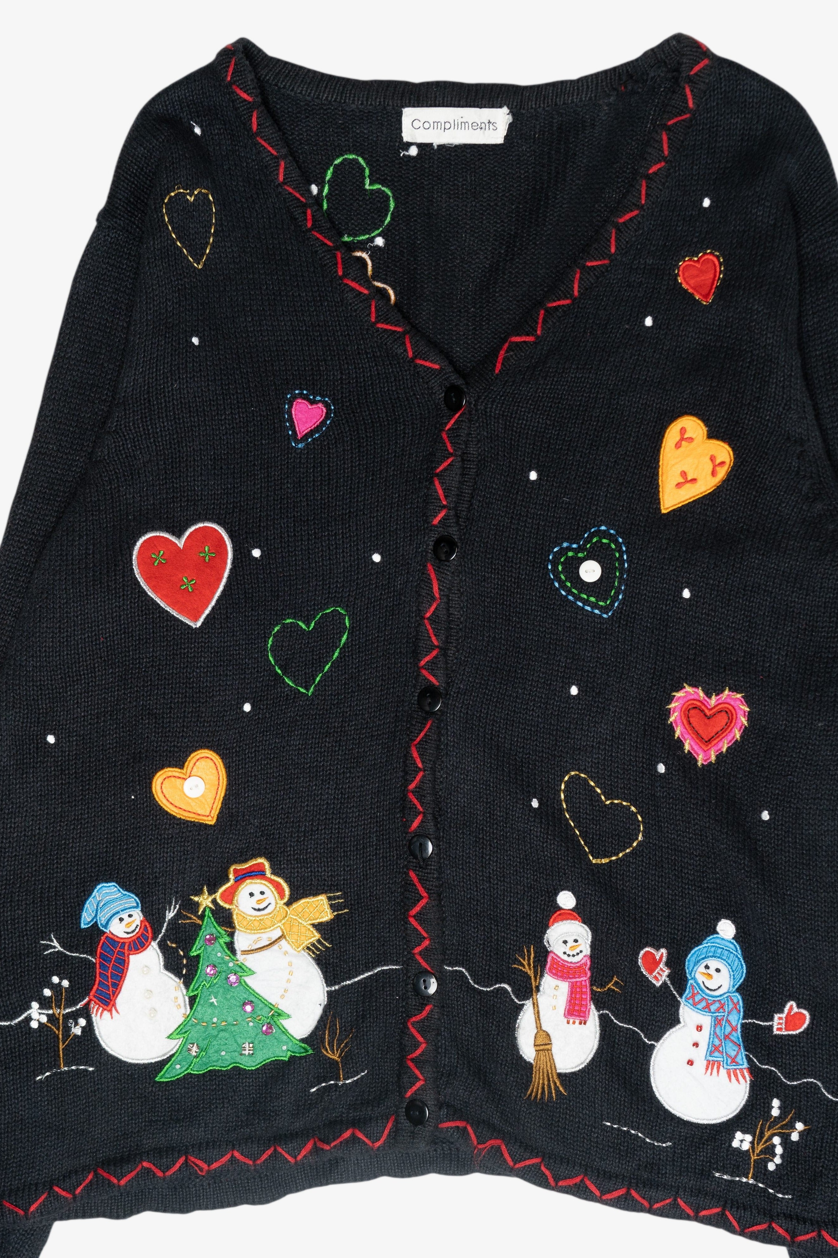Snowmen Hearts Vintage Ugly Christmas Cardigan (1990s)