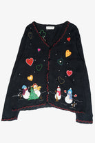 Snowmen Hearts Vintage Ugly Christmas Cardigan (1990s)
