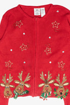 Girls Reindeer Vintage Ugly Christmas Cardigan (2000s)