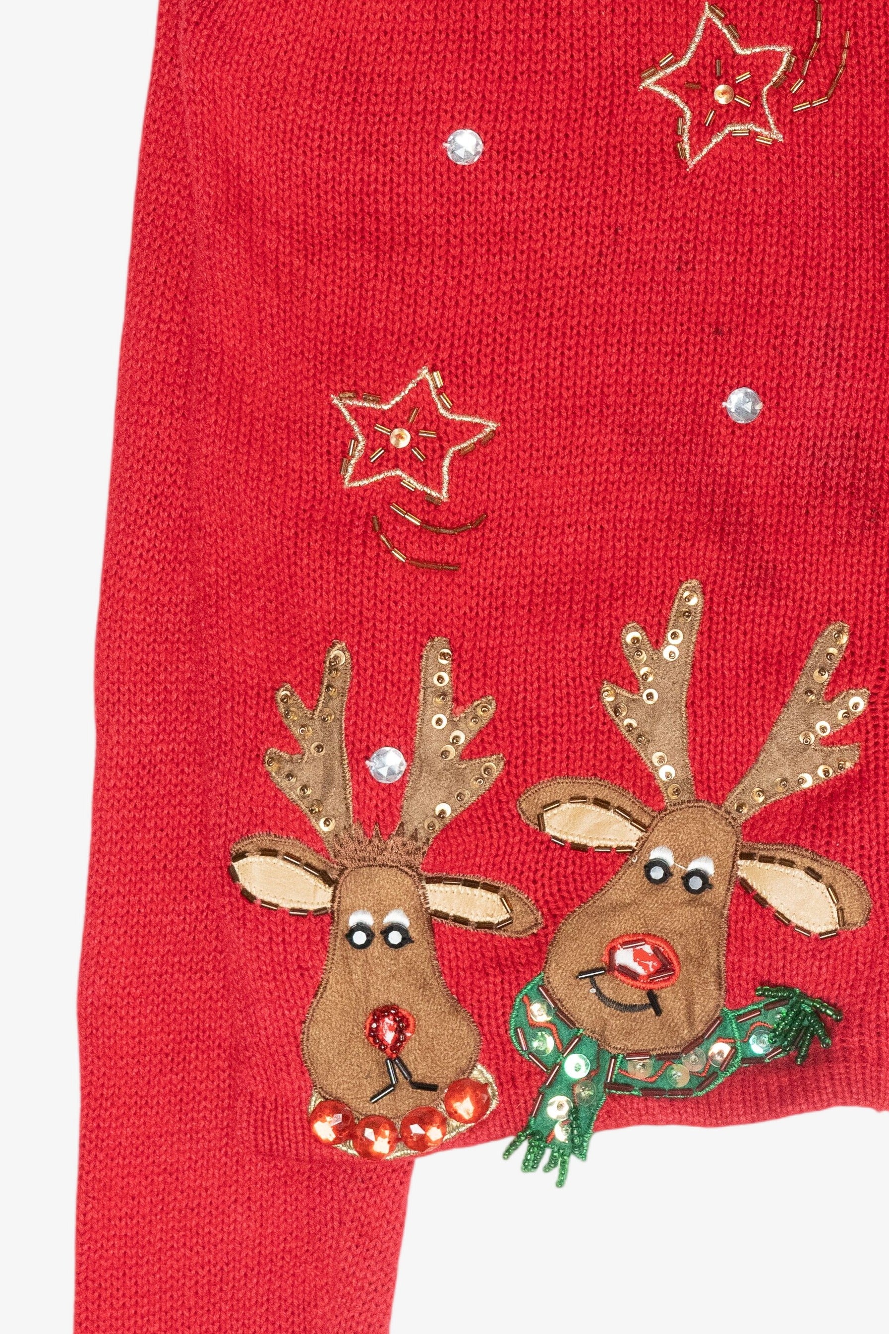 Girls Reindeer Vintage Ugly Christmas Cardigan (2000s)