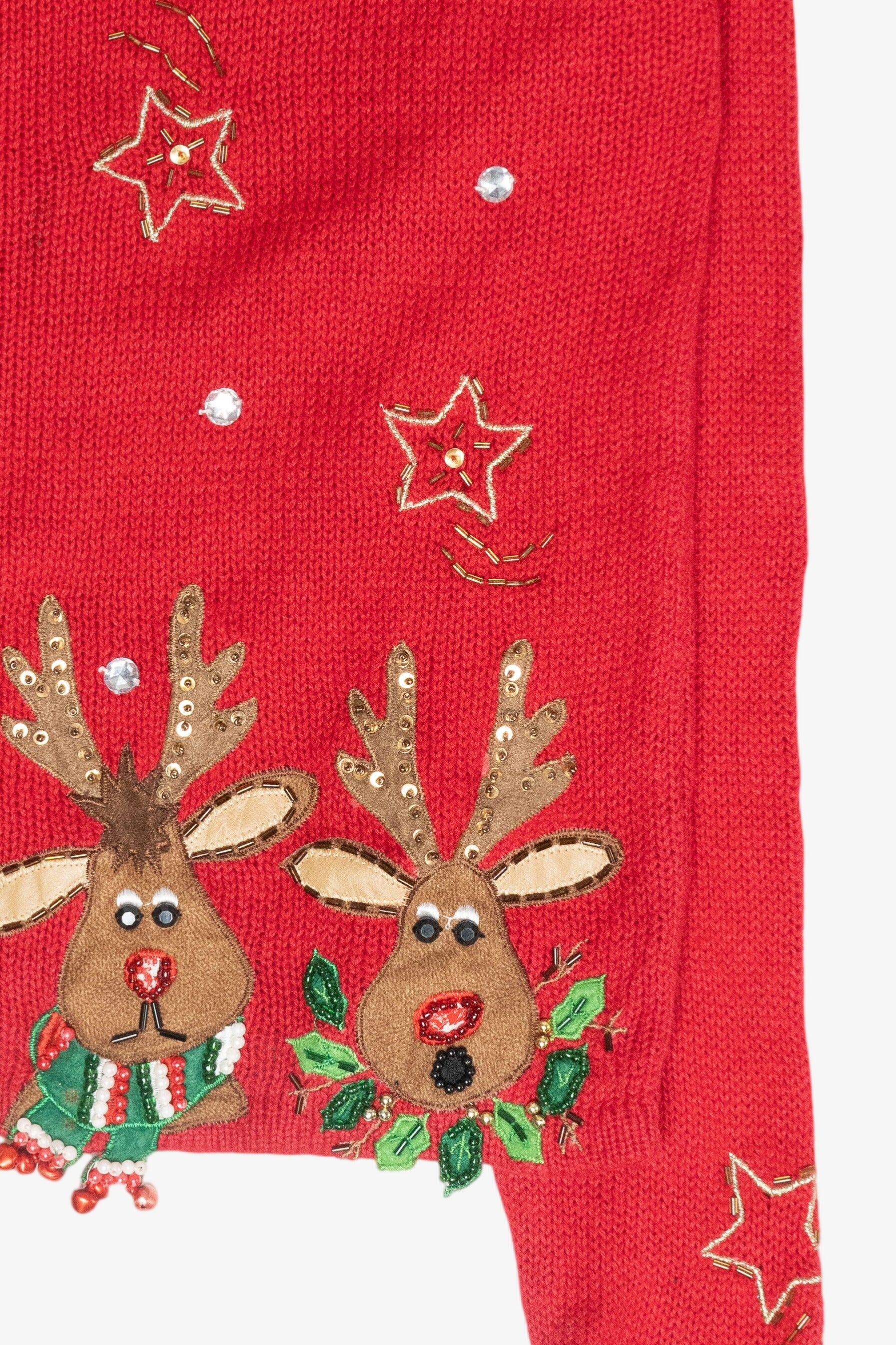Girls Reindeer Vintage Ugly Christmas Cardigan (2000s)