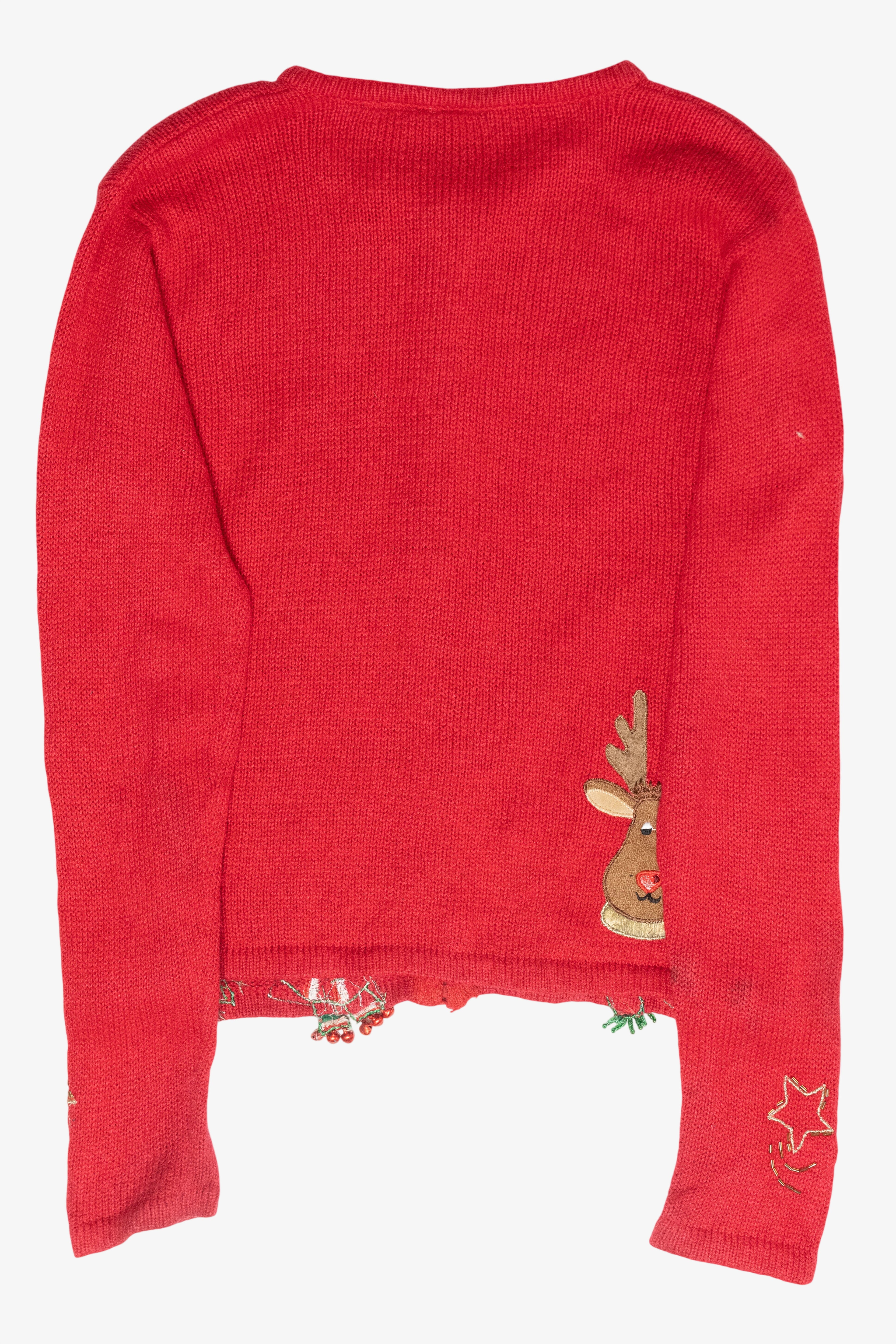 Girls Reindeer Vintage Ugly Christmas Cardigan (2000s)