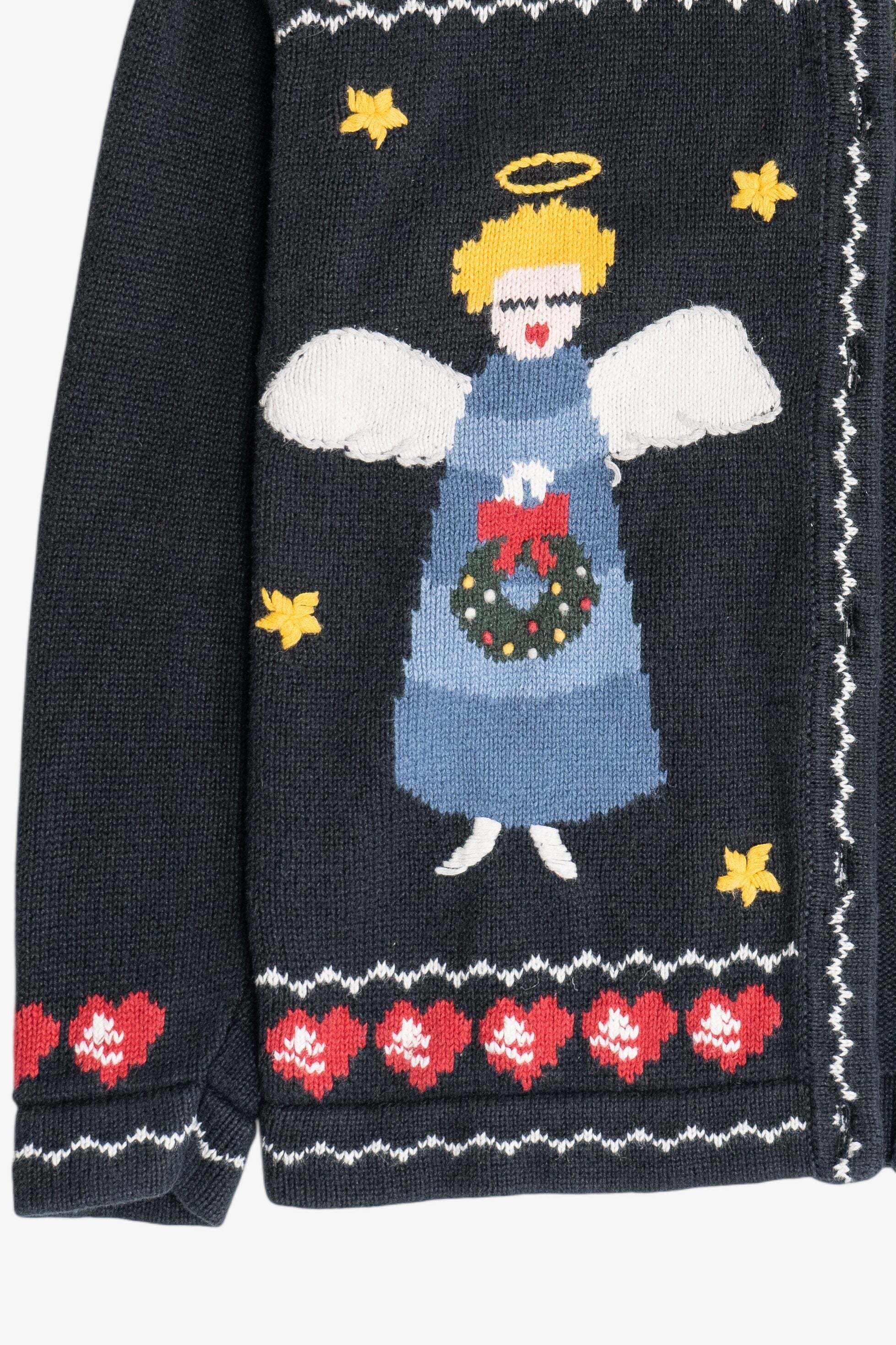 Vintage Faded Black Angels Open Front Ugly Christmas Cardigan (1990s)
