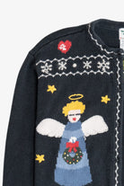 Vintage Faded Black Angels Open Front Ugly Christmas Cardigan (1990s)