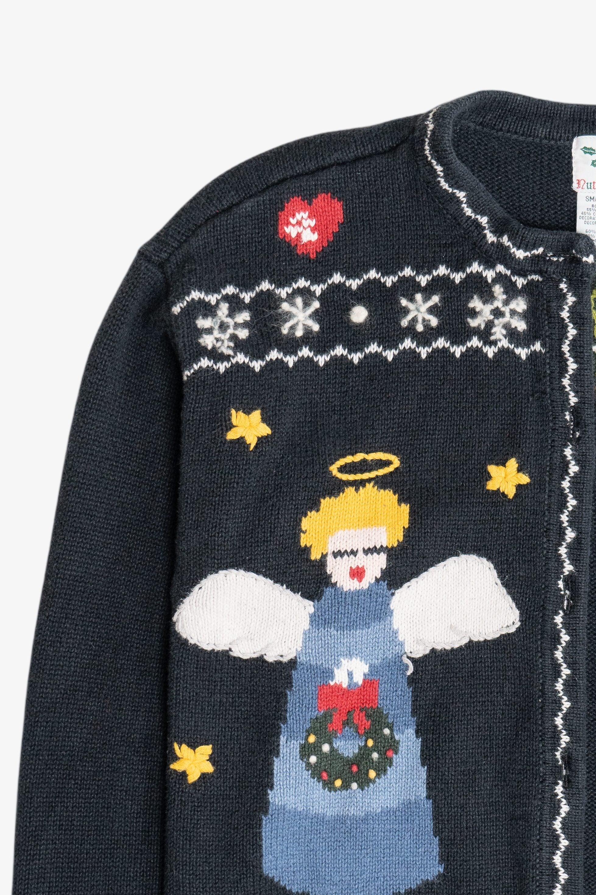 Vintage Faded Black Angels Open Front Ugly Christmas Cardigan (1990s)