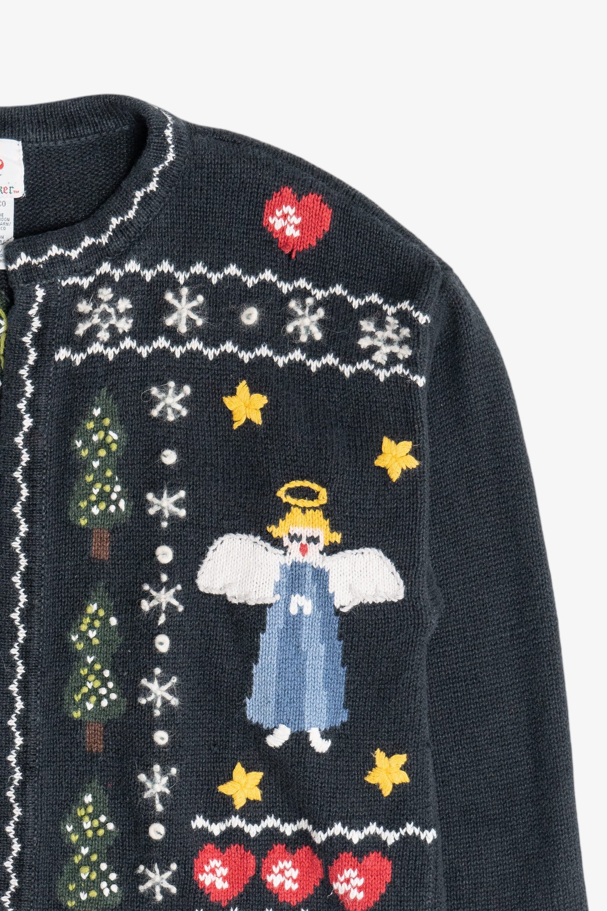 Vintage Faded Black Angels Open Front Ugly Christmas Cardigan (1990s)