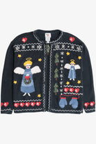 Vintage Faded Black Angels Open Front Ugly Christmas Cardigan (1990s)