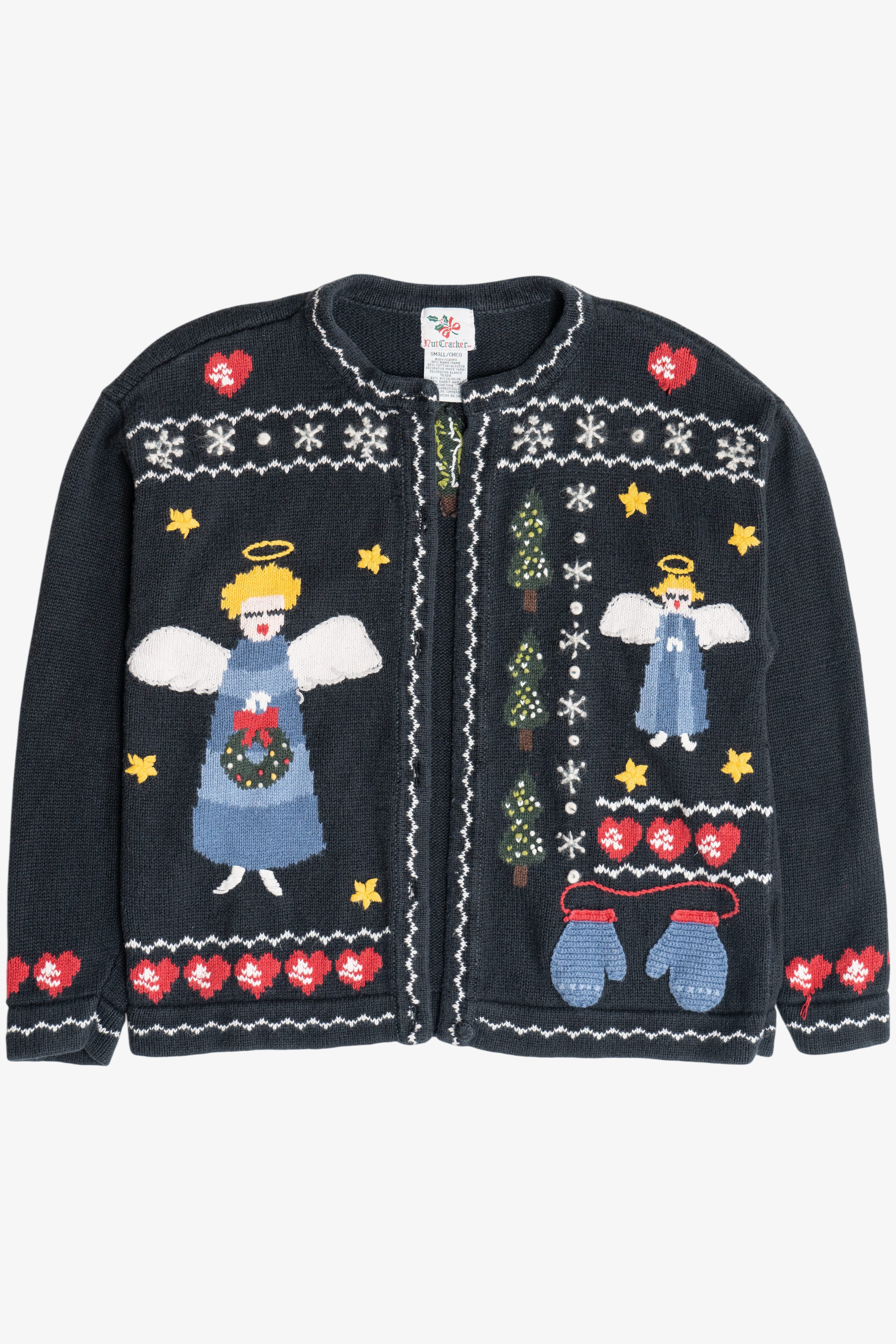 Vintage Faded Black Angels Open Front Ugly Christmas Cardigan (1990s)