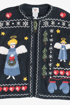 Vintage Faded Black Angels Open Front Ugly Christmas Cardigan (1990s)