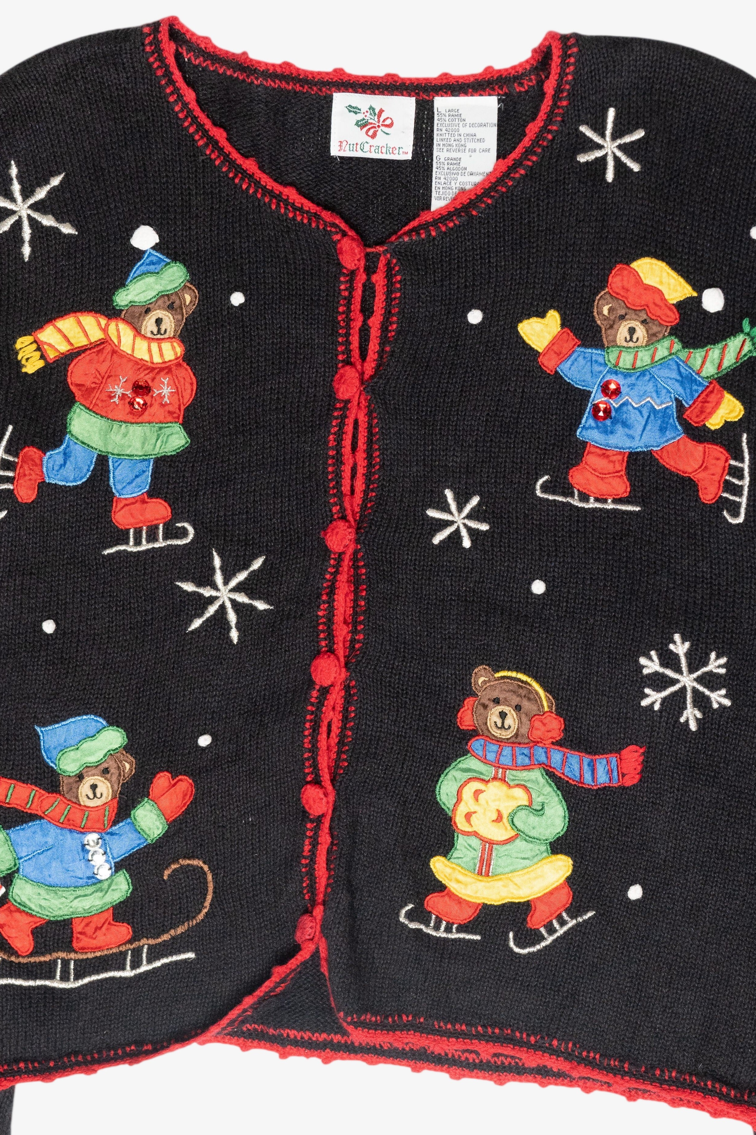 Ice Skating Bears Vintage Ugly Christmas Sweater (1990s)