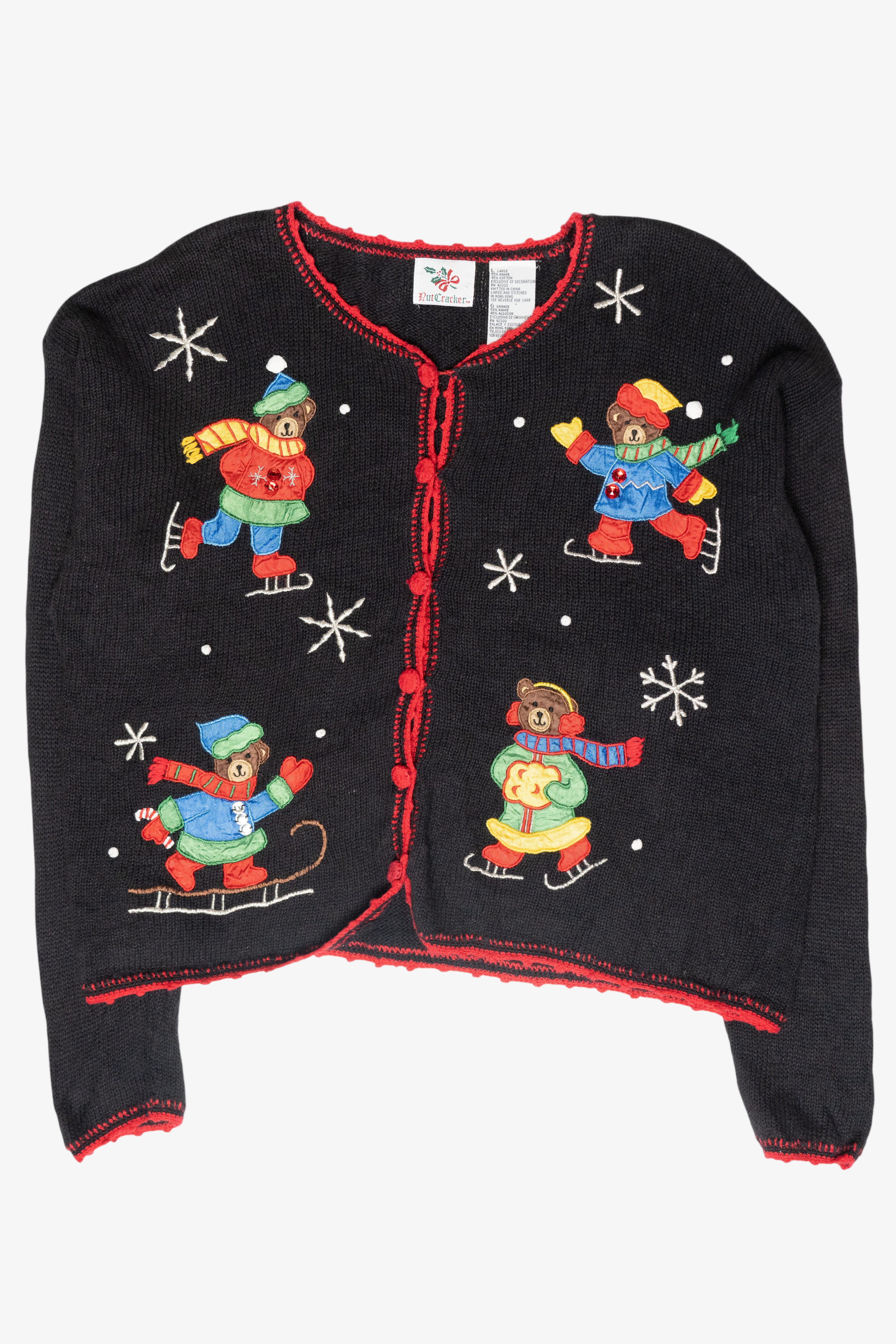 Ice Skating Bears Vintage Ugly Christmas Sweater (1990s)