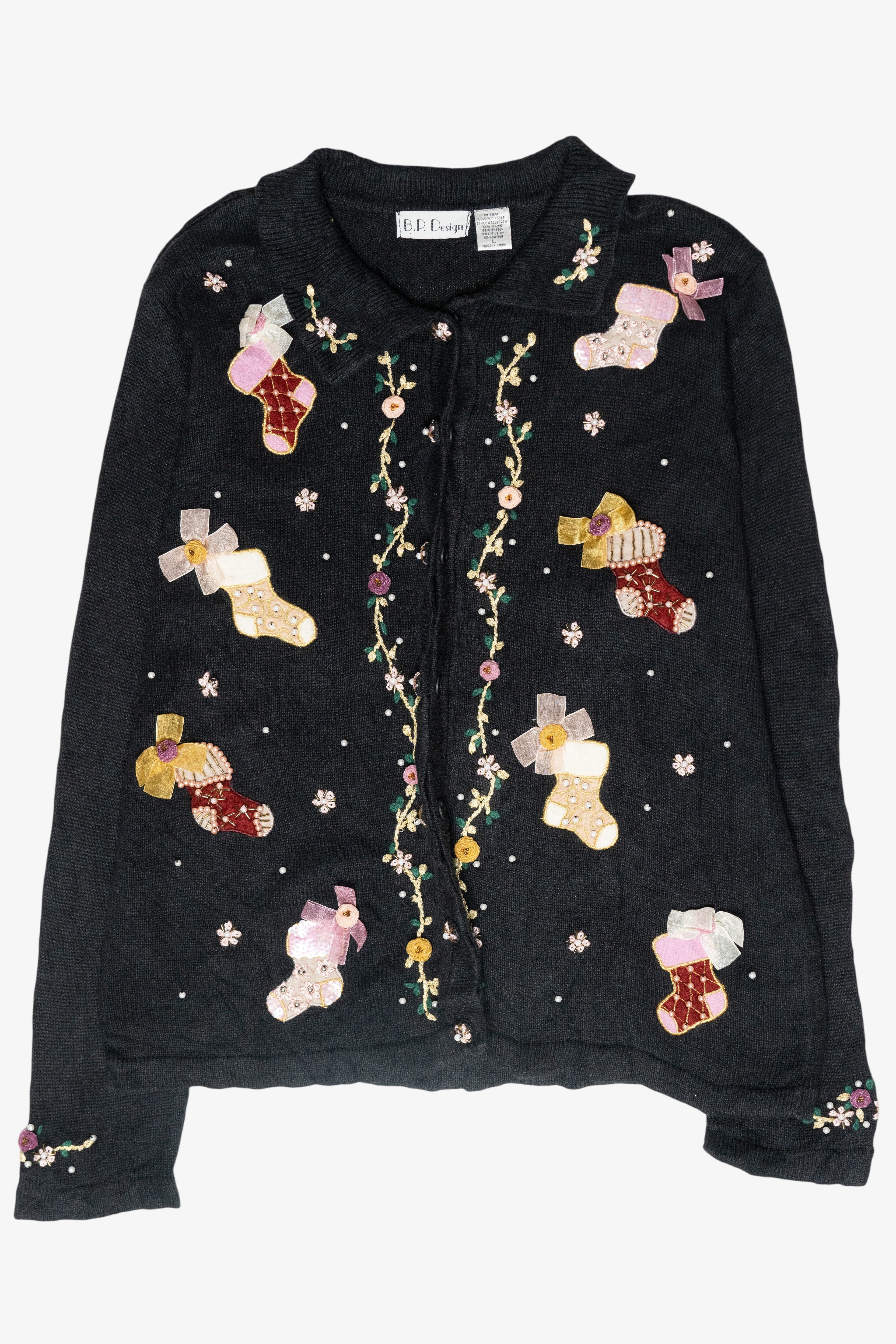 Floral Stockings Vintage Ugly Christmas Sweater (2000s)