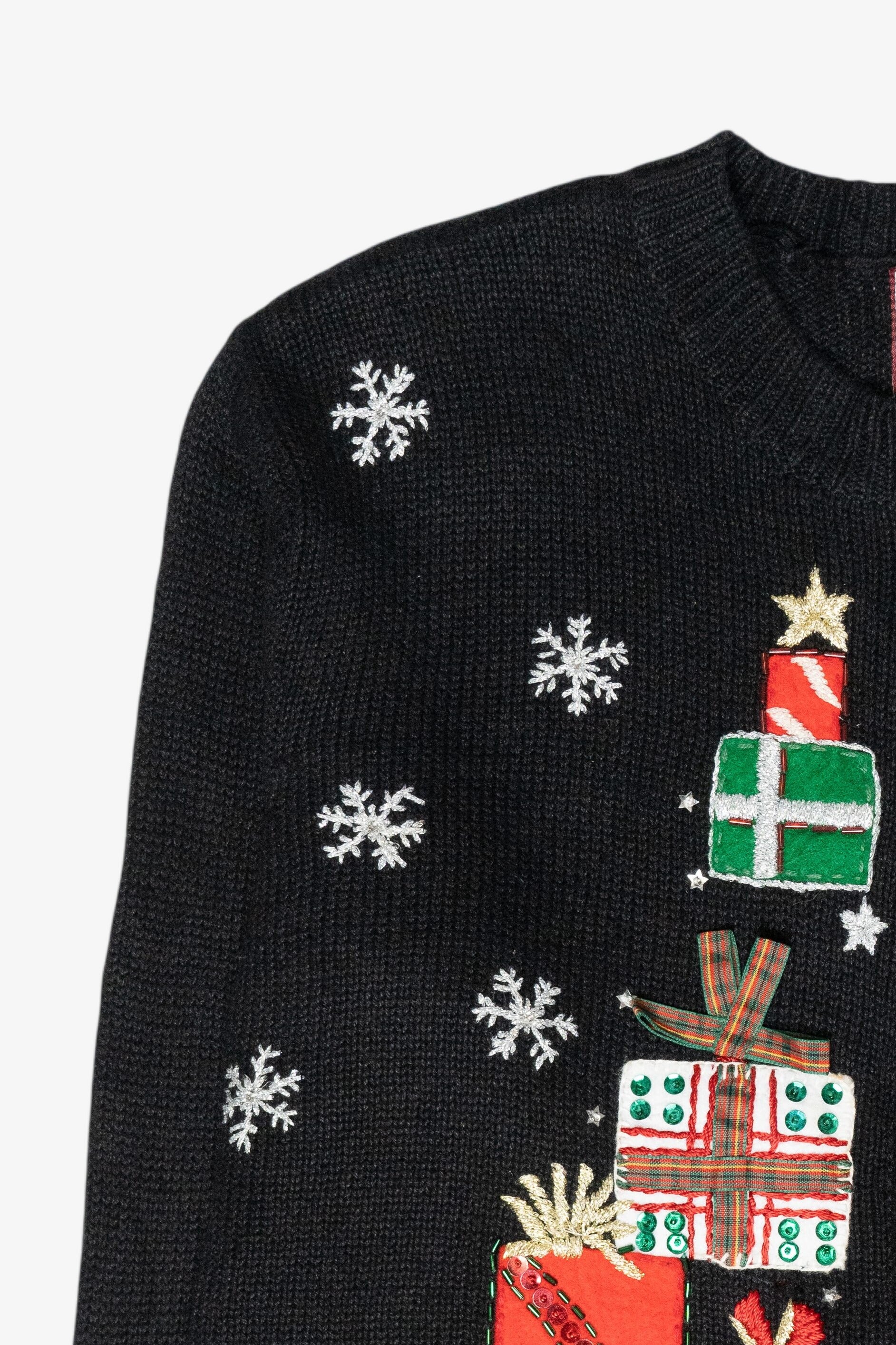 Presents Stack Vintage Ugly Christmas Zip Cardigan (2000s)