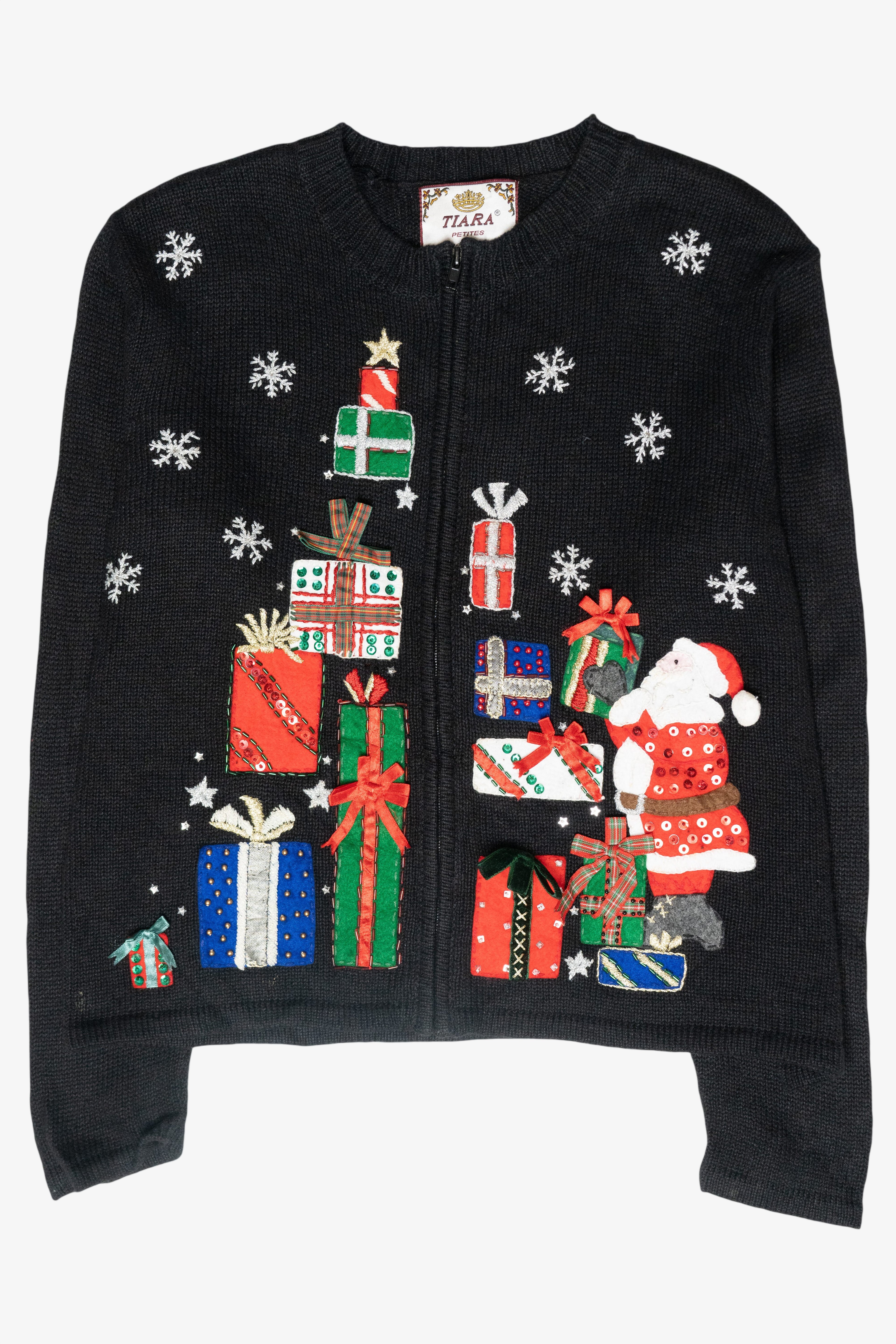 Presents Stack Vintage Ugly Christmas Zip Cardigan (2000s)