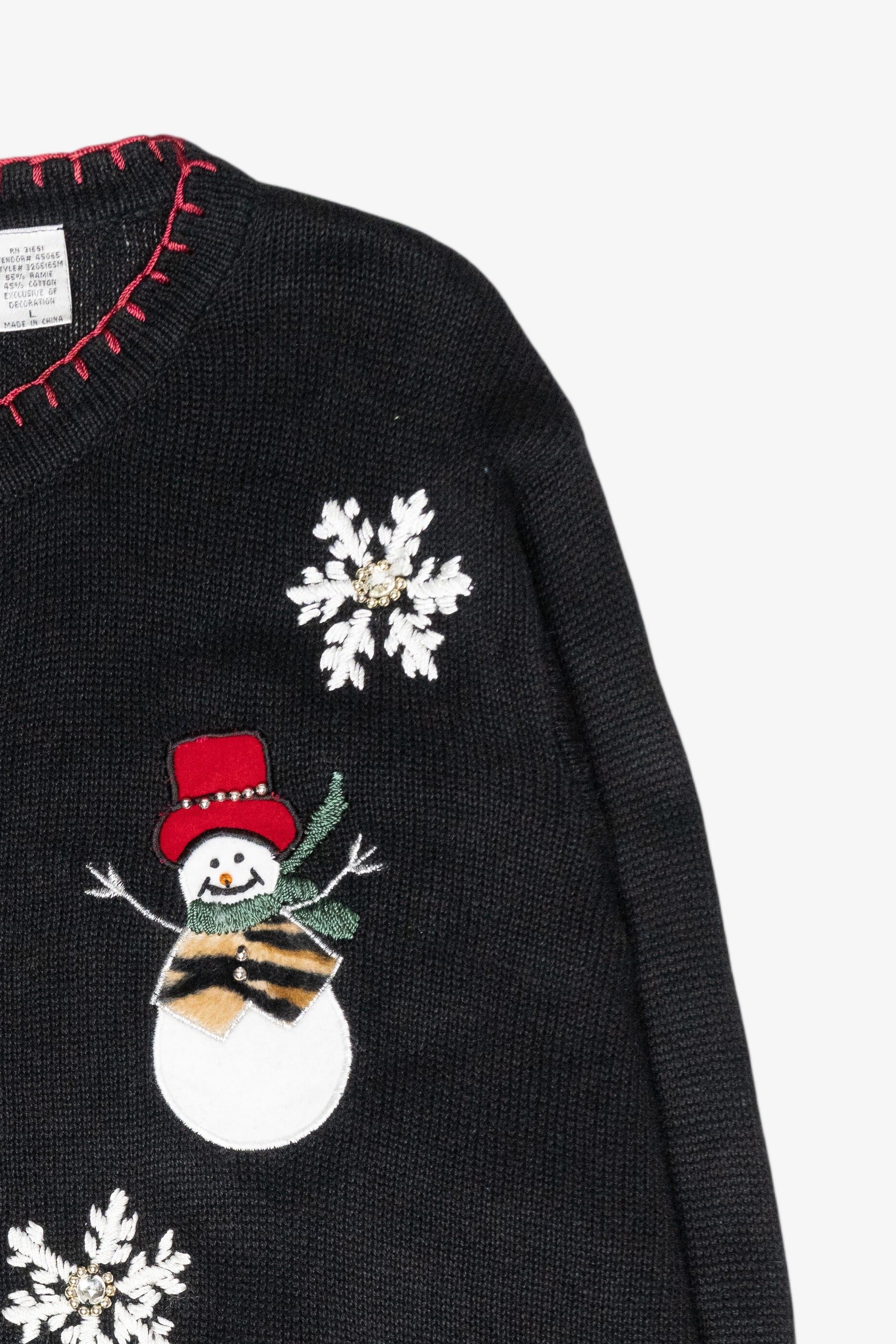 Animal Print Snowmen Vintage Ugly Christmas Cardigan (2000s)