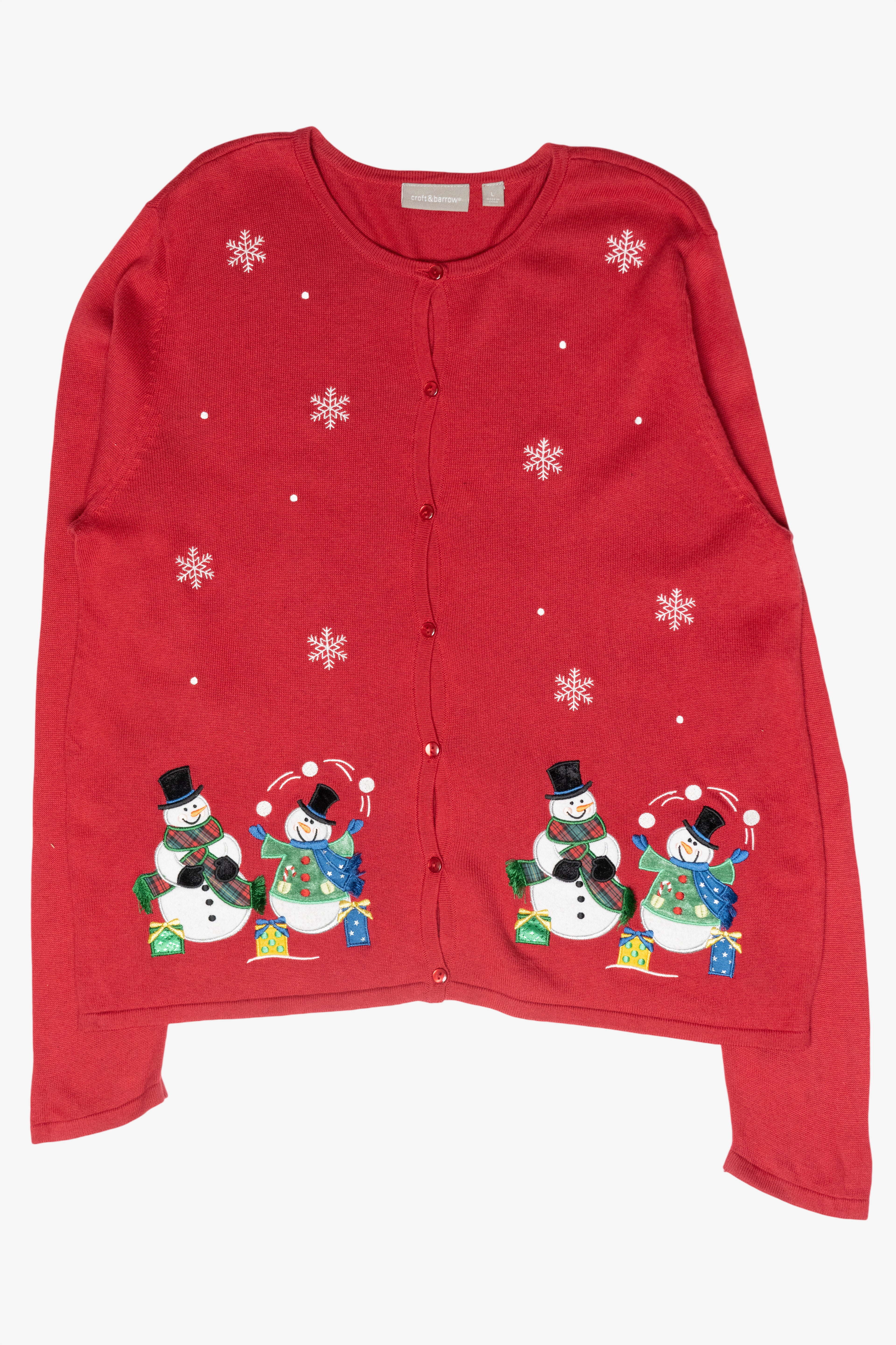Juggling Snowmen Vintage Ugly Christmas Cardigan (2000s)