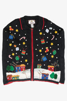 Starry Winter Village Vintage Christmas Zip Cardigan (2000s)