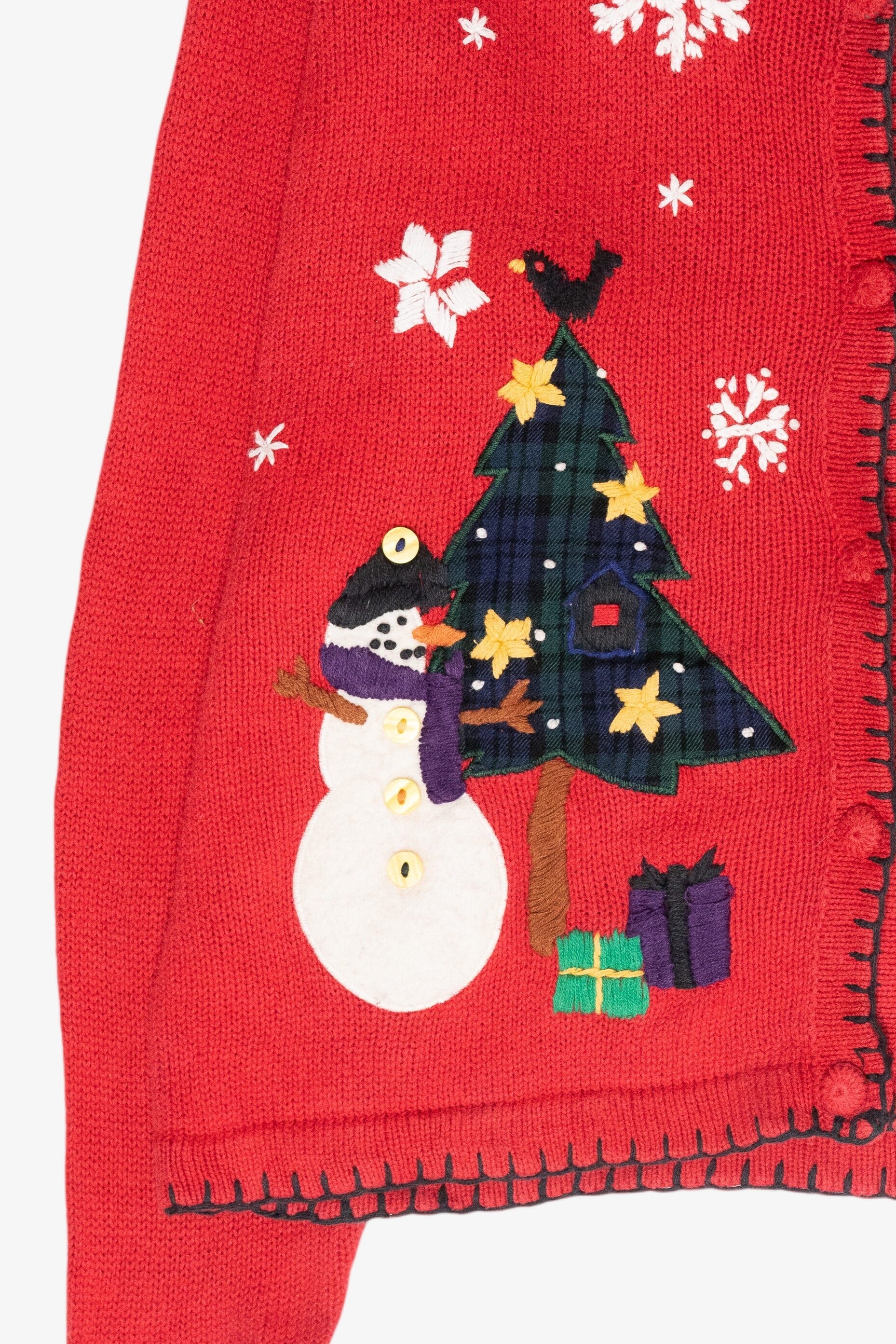 Snowmen Plaid Presents Vintage Ugly Christmas Sweater (1990s)