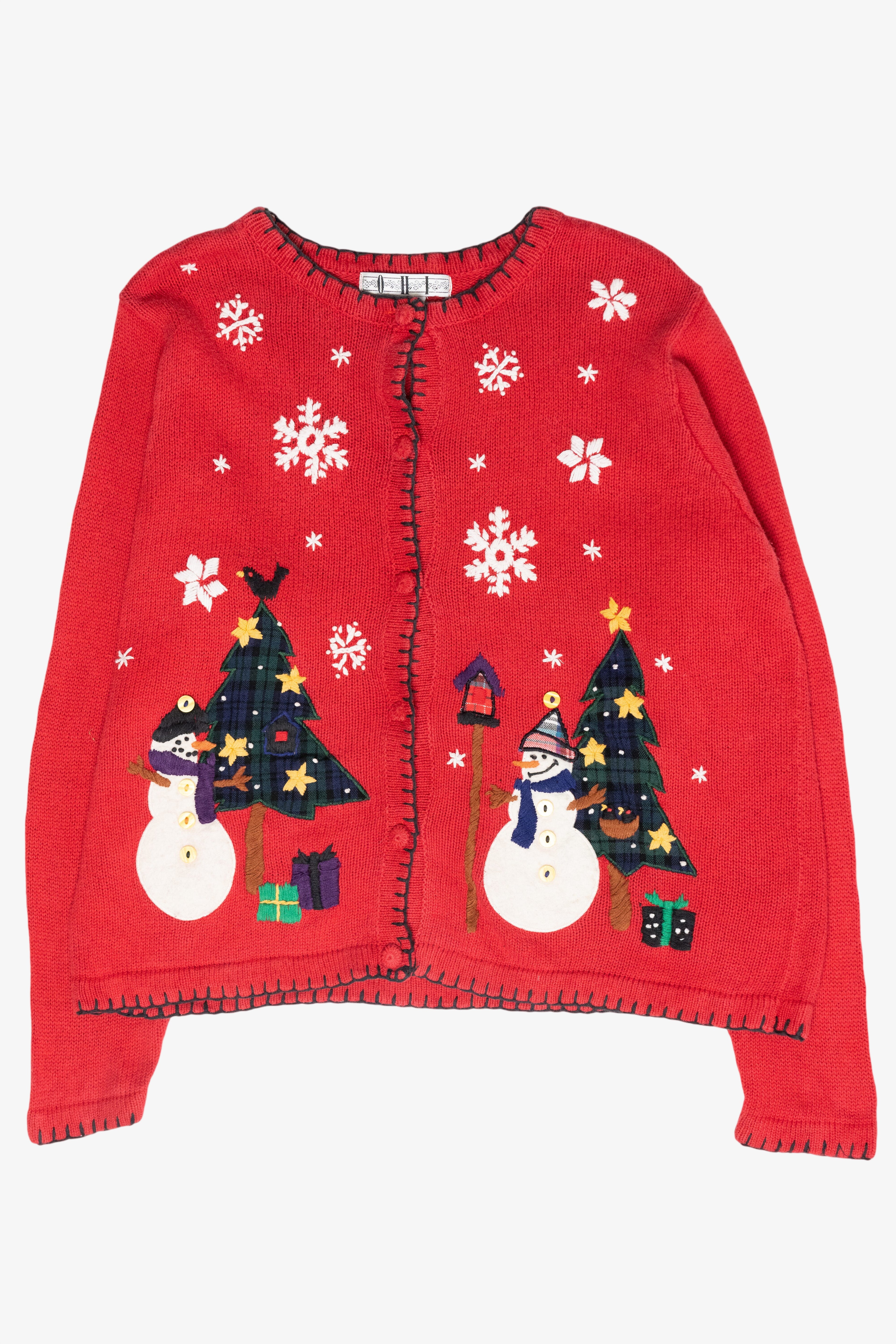Snowmen Plaid Presents Vintage Ugly Christmas Sweater (1990s)