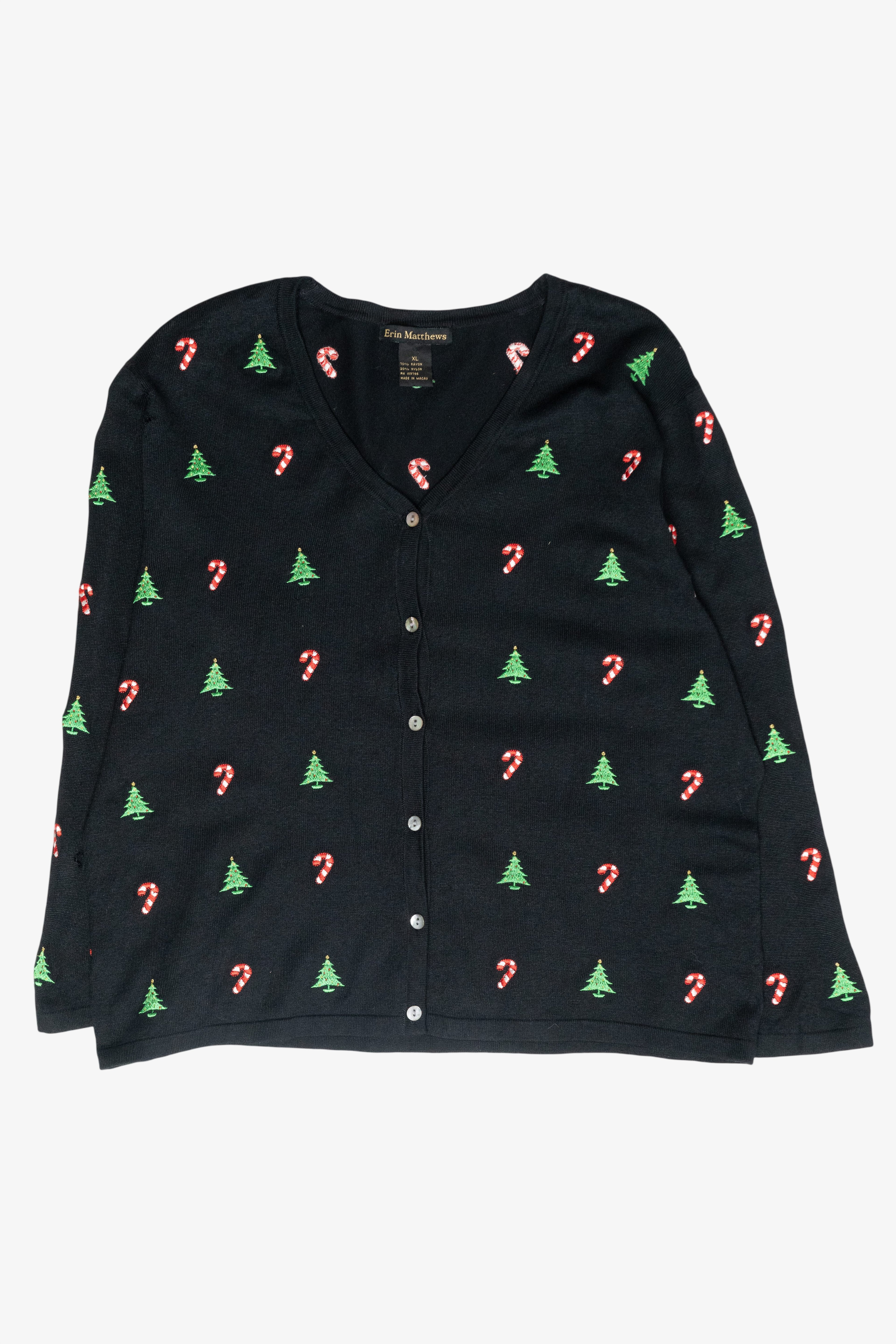 Candy Canes & Trees Mini Vintage Ugly Christmas Cardigan (1990s)