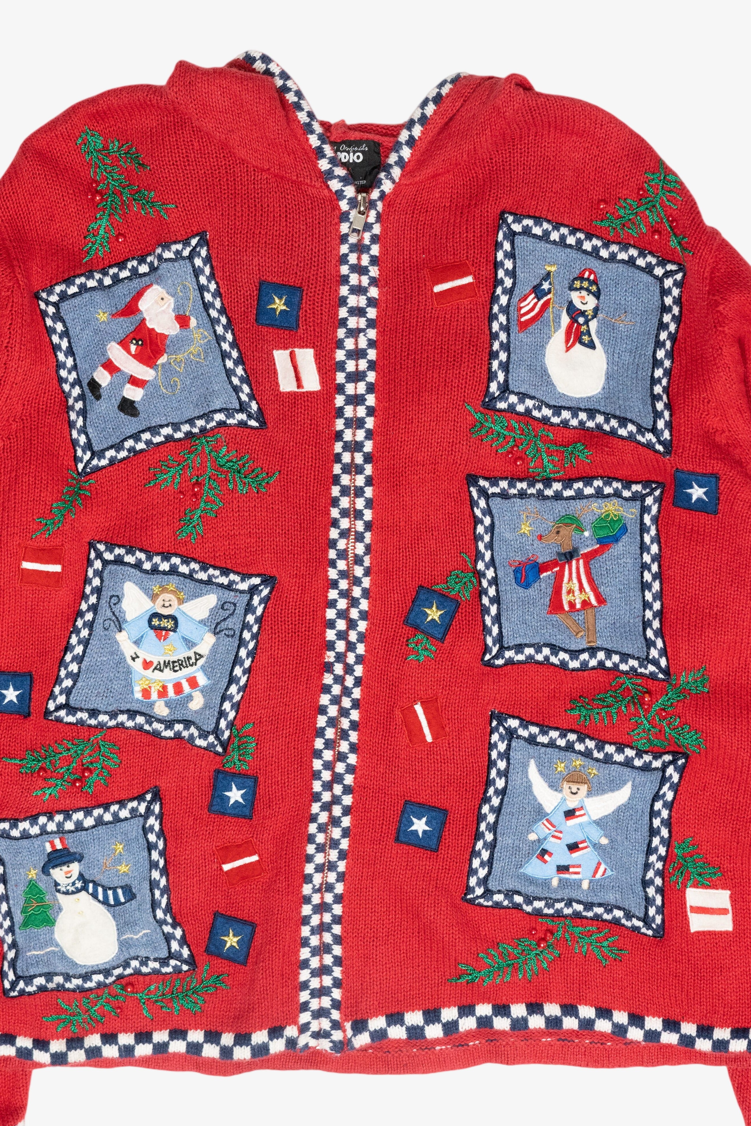 Patriotic USA Hooded Vintage Ugly Christmas Zip Cardigan (2000s)
