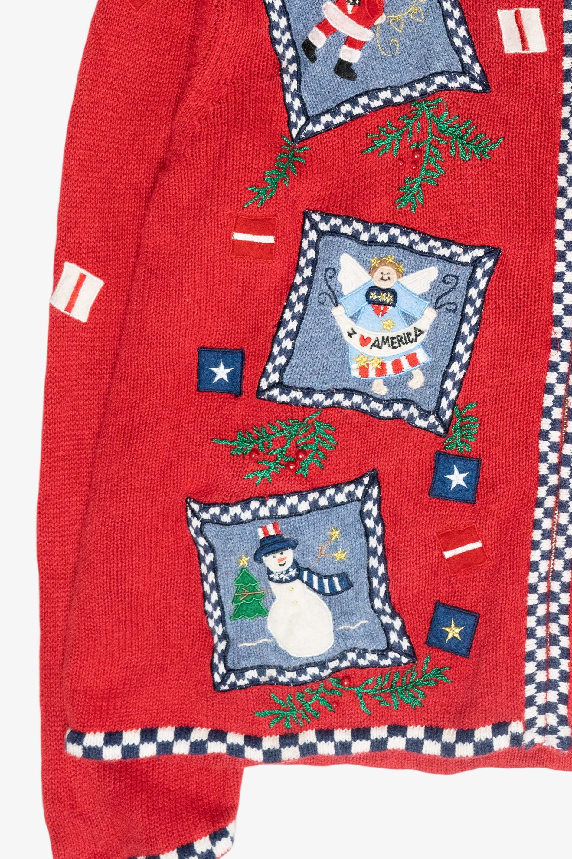 Patriotic USA Hooded Vintage Ugly Christmas Zip Cardigan (2000s)