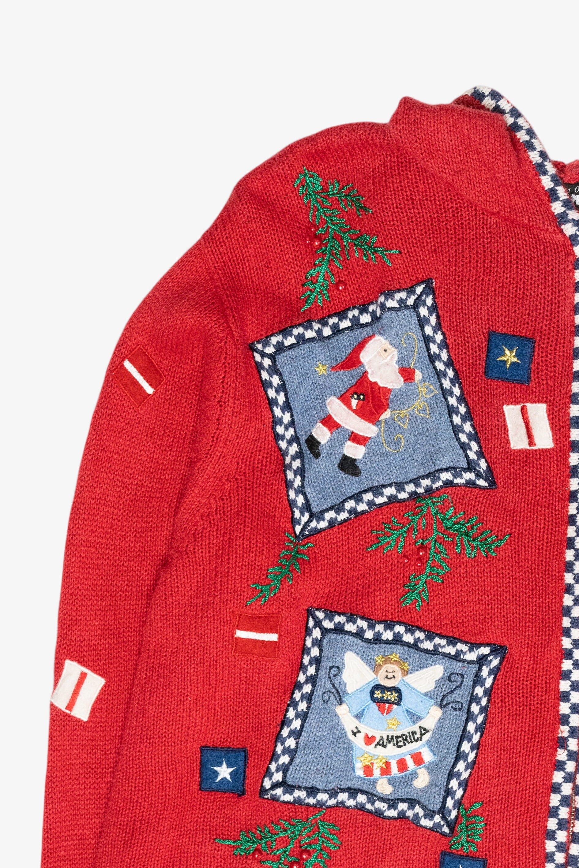 Patriotic USA Hooded Vintage Ugly Christmas Zip Cardigan (2000s)
