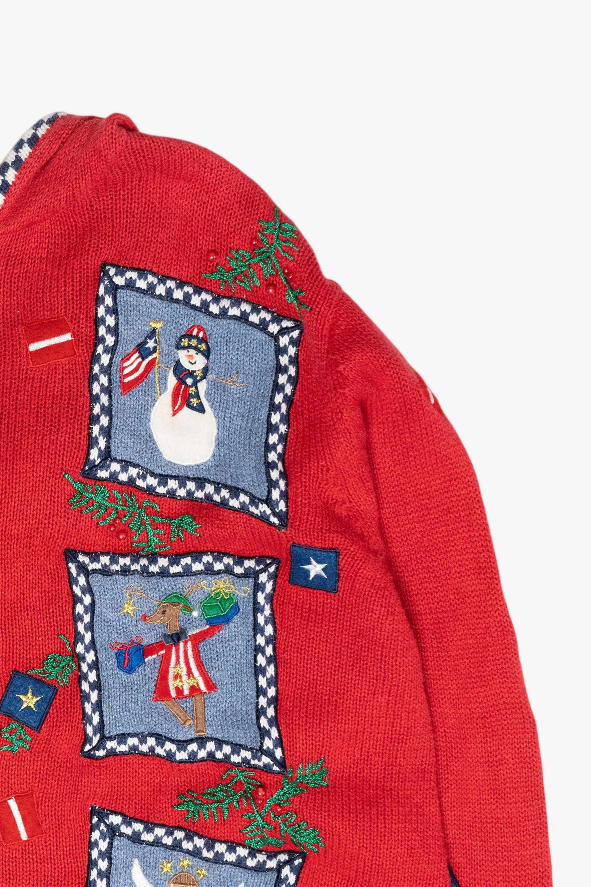 Patriotic USA Hooded Vintage Ugly Christmas Zip Cardigan (2000s)