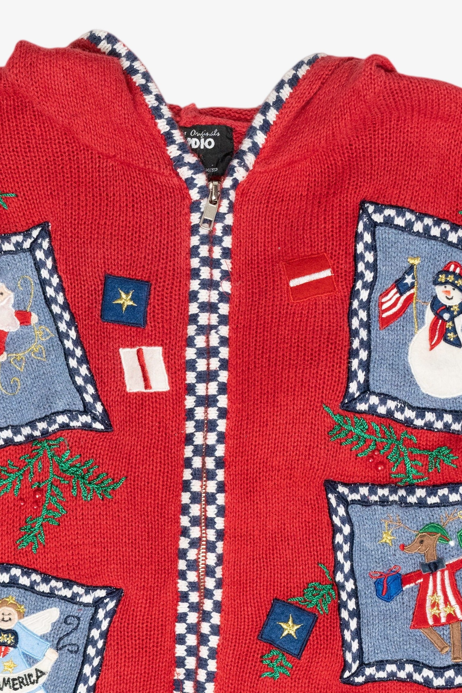 Patriotic USA Hooded Vintage Ugly Christmas Zip Cardigan (2000s)