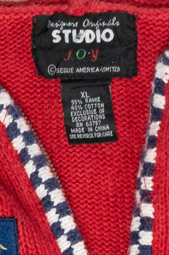 Patriotic USA Hooded Vintage Ugly Christmas Zip Cardigan (2000s)