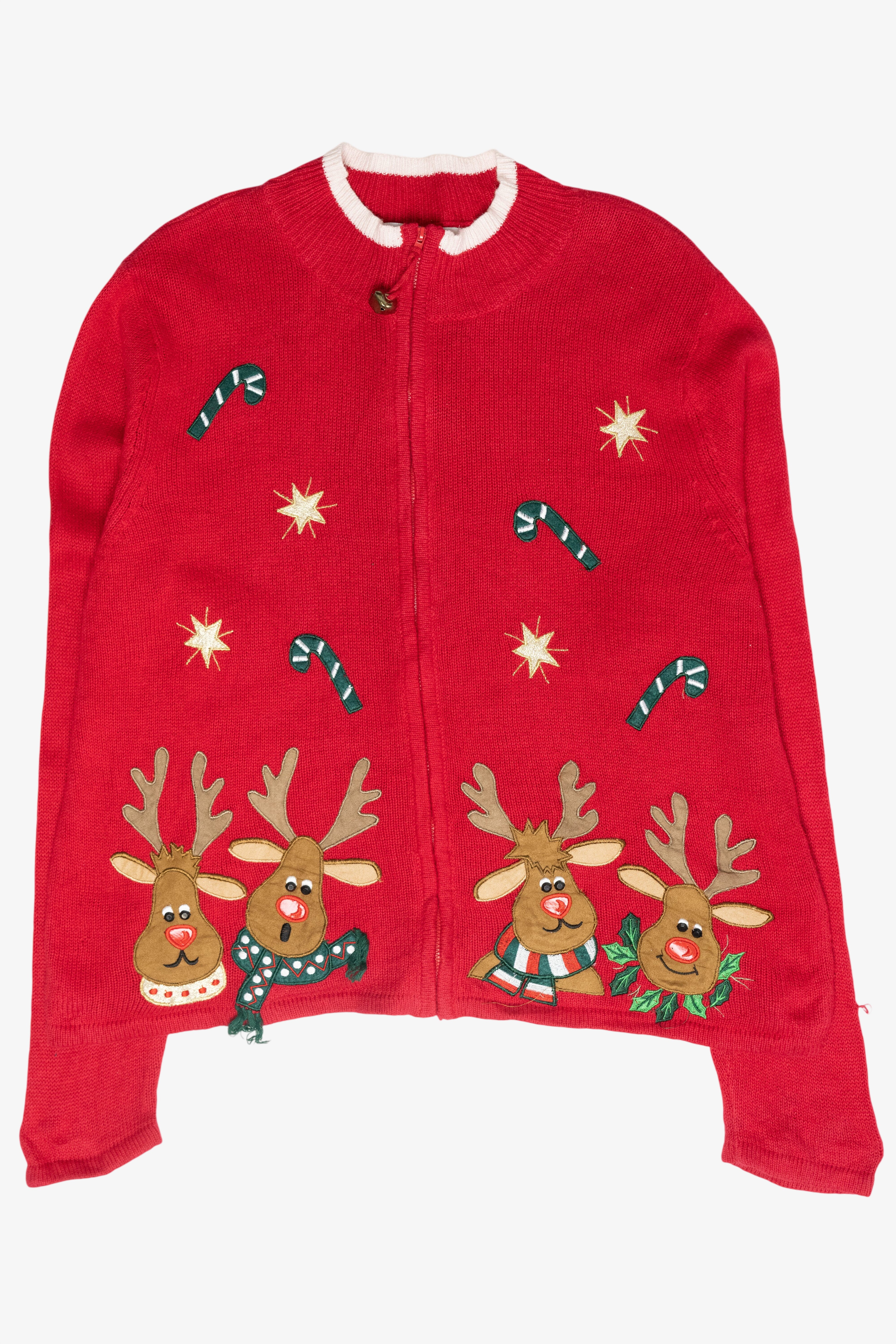 Goofy Reindeer Vintage Ugly Christmas Cardigan (2000s)