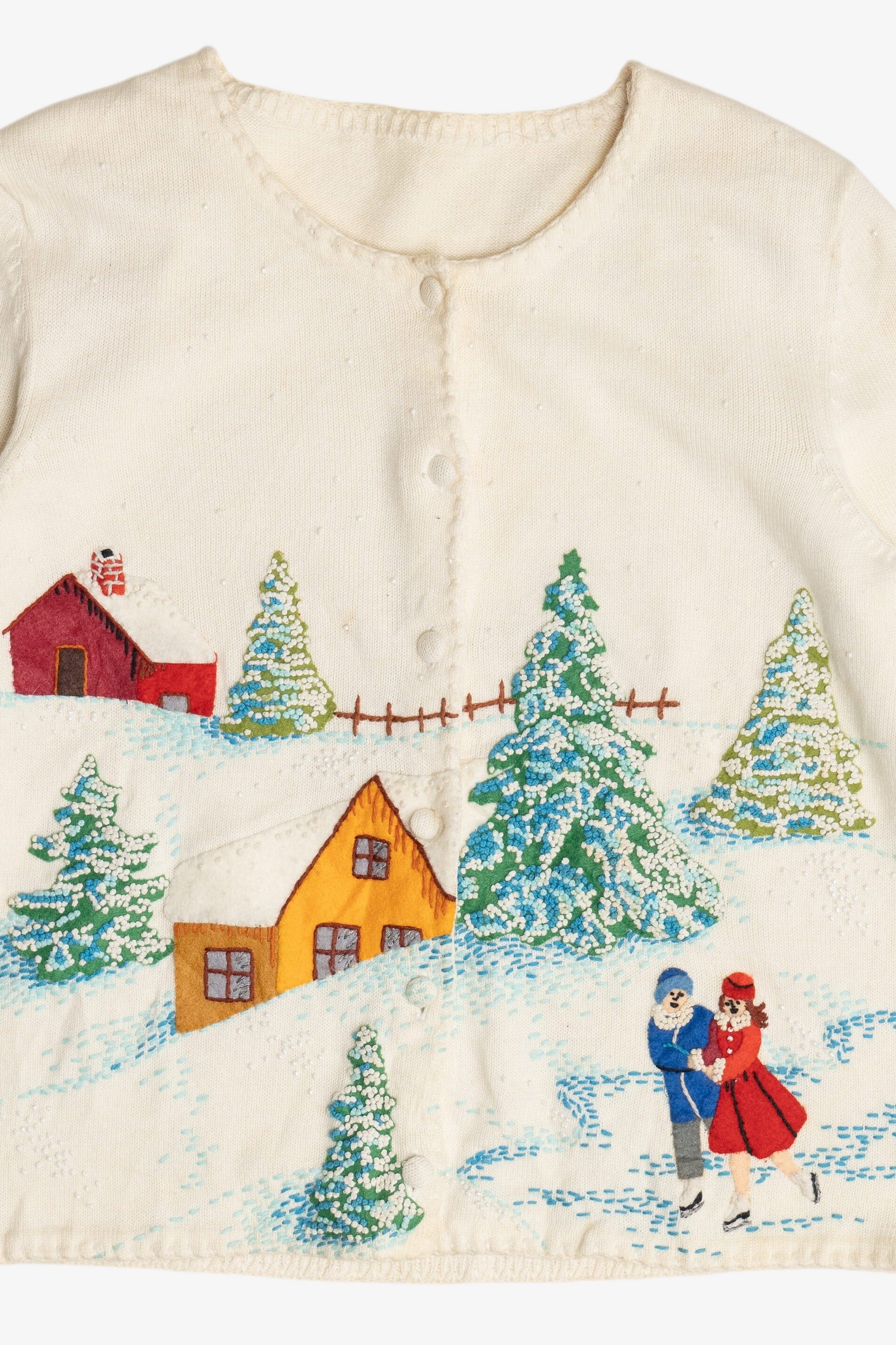 Vintage Intricate Snowy Landscape Ugly Christmas Sweater (1980s)