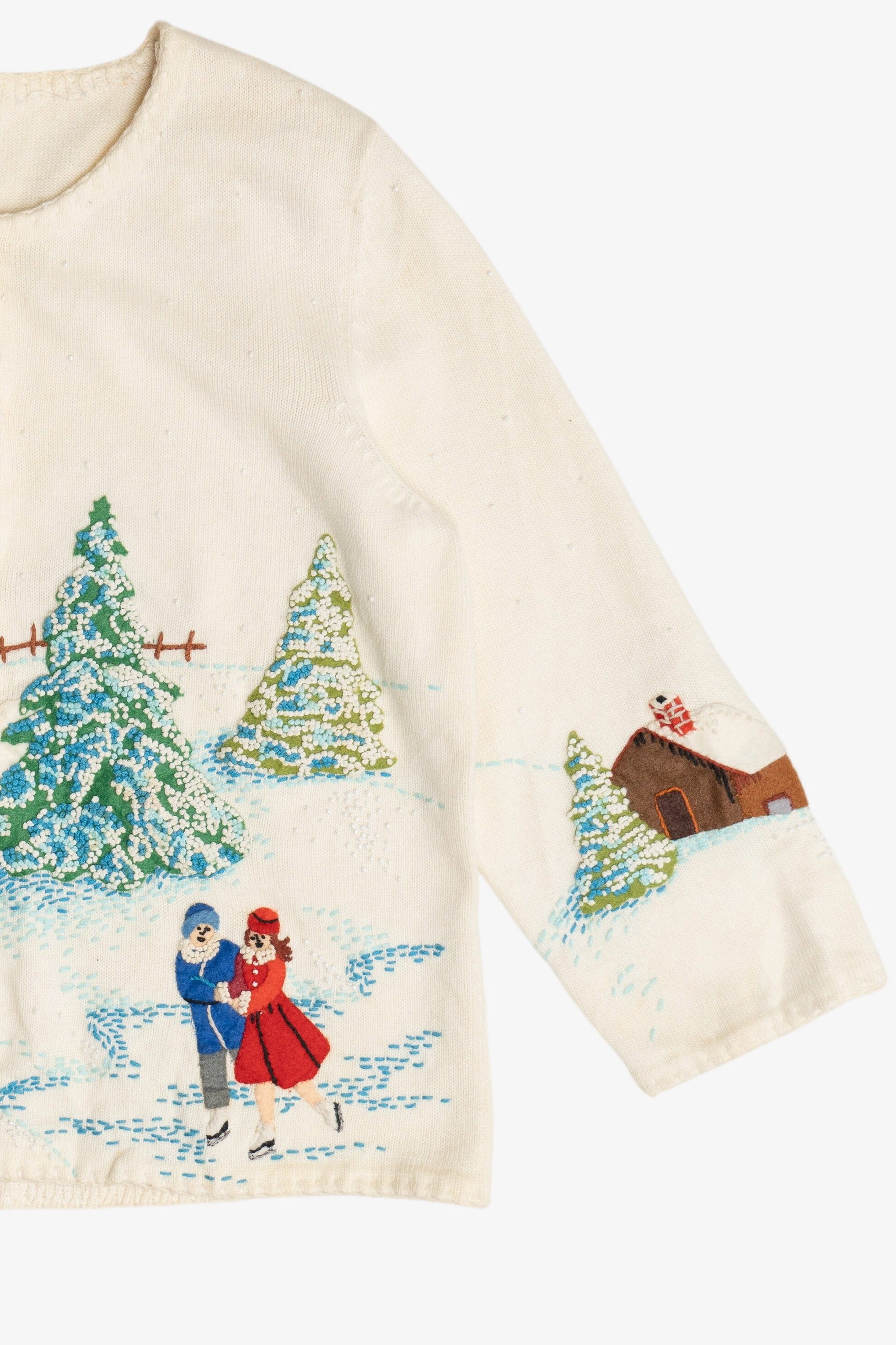 Vintage Intricate Snowy Landscape Ugly Christmas Sweater (1980s)