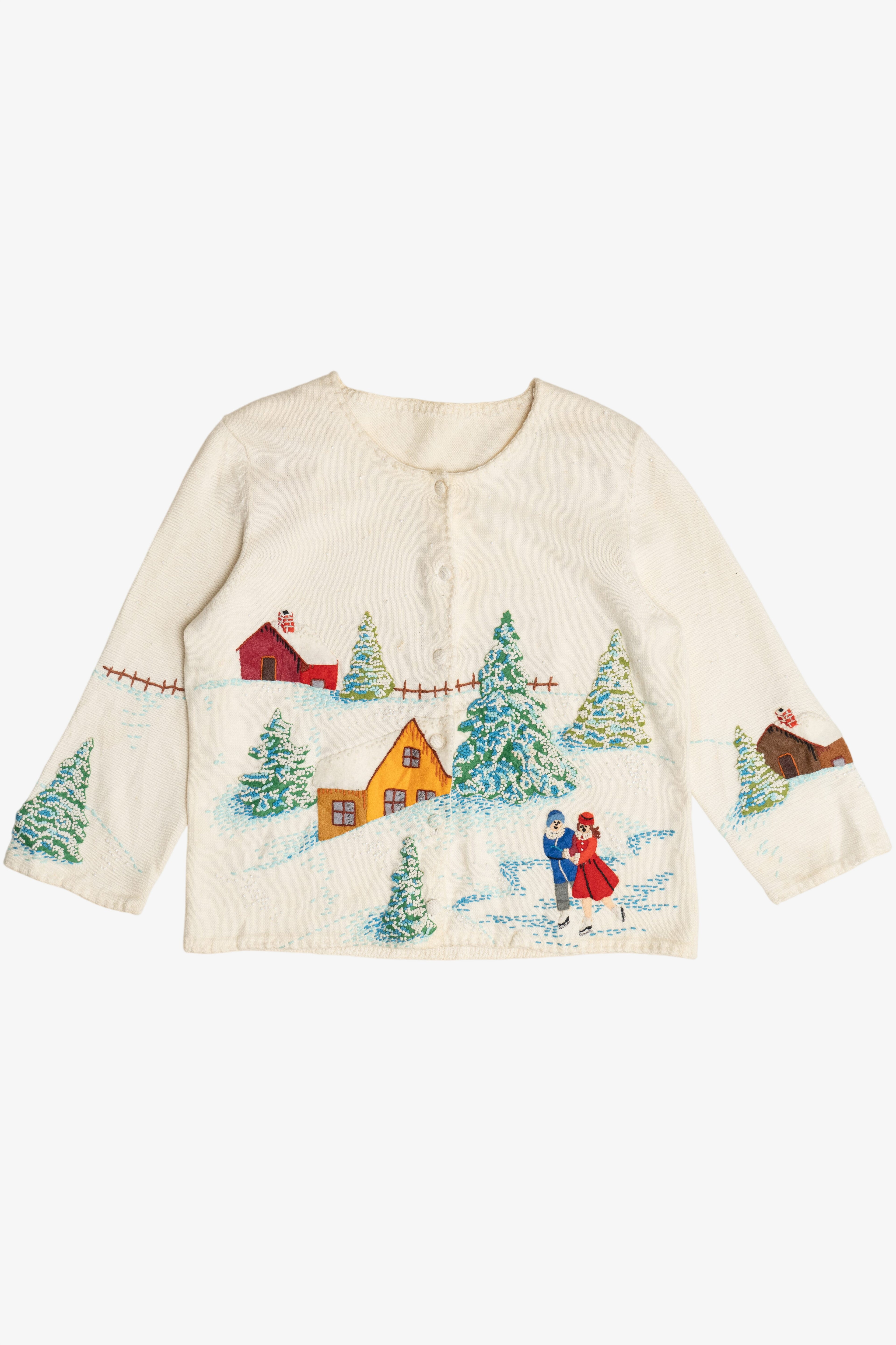 Vintage Intricate Snowy Landscape Ugly Christmas Sweater (1980s)