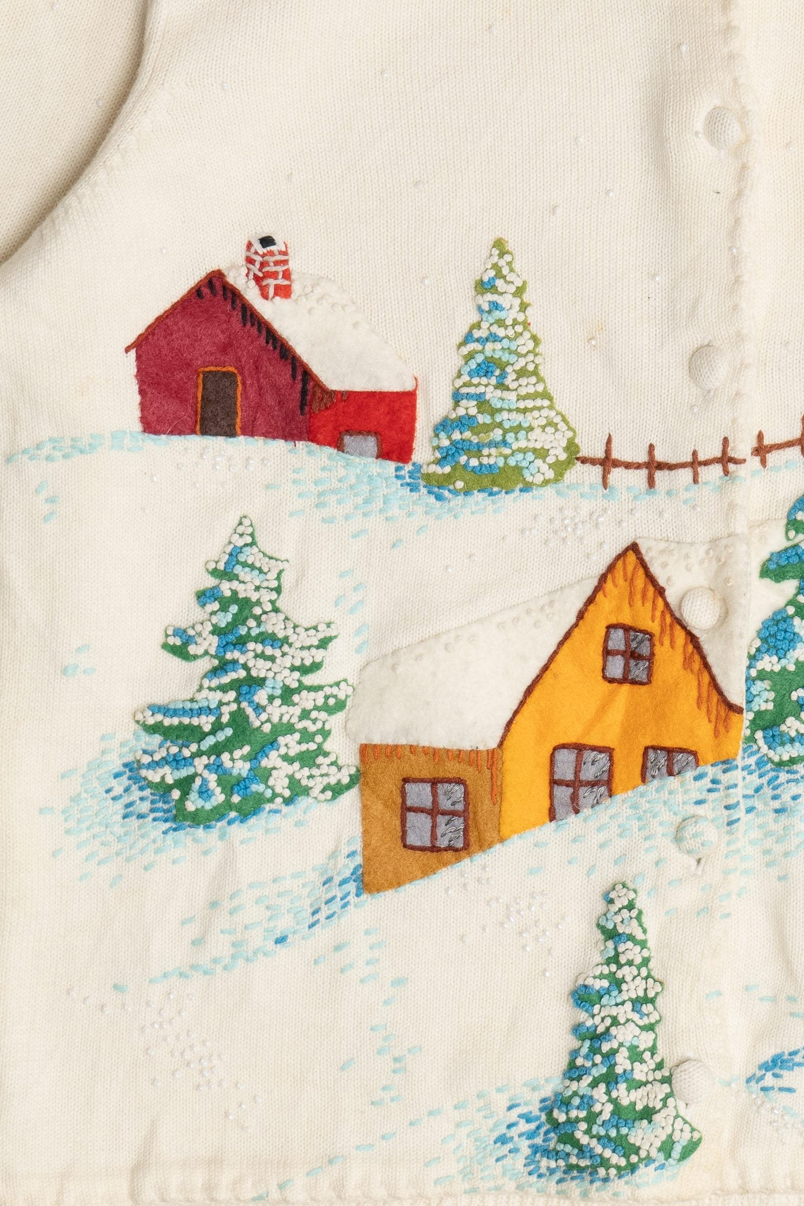 Vintage Intricate Snowy Landscape Ugly Christmas Sweater (1980s)