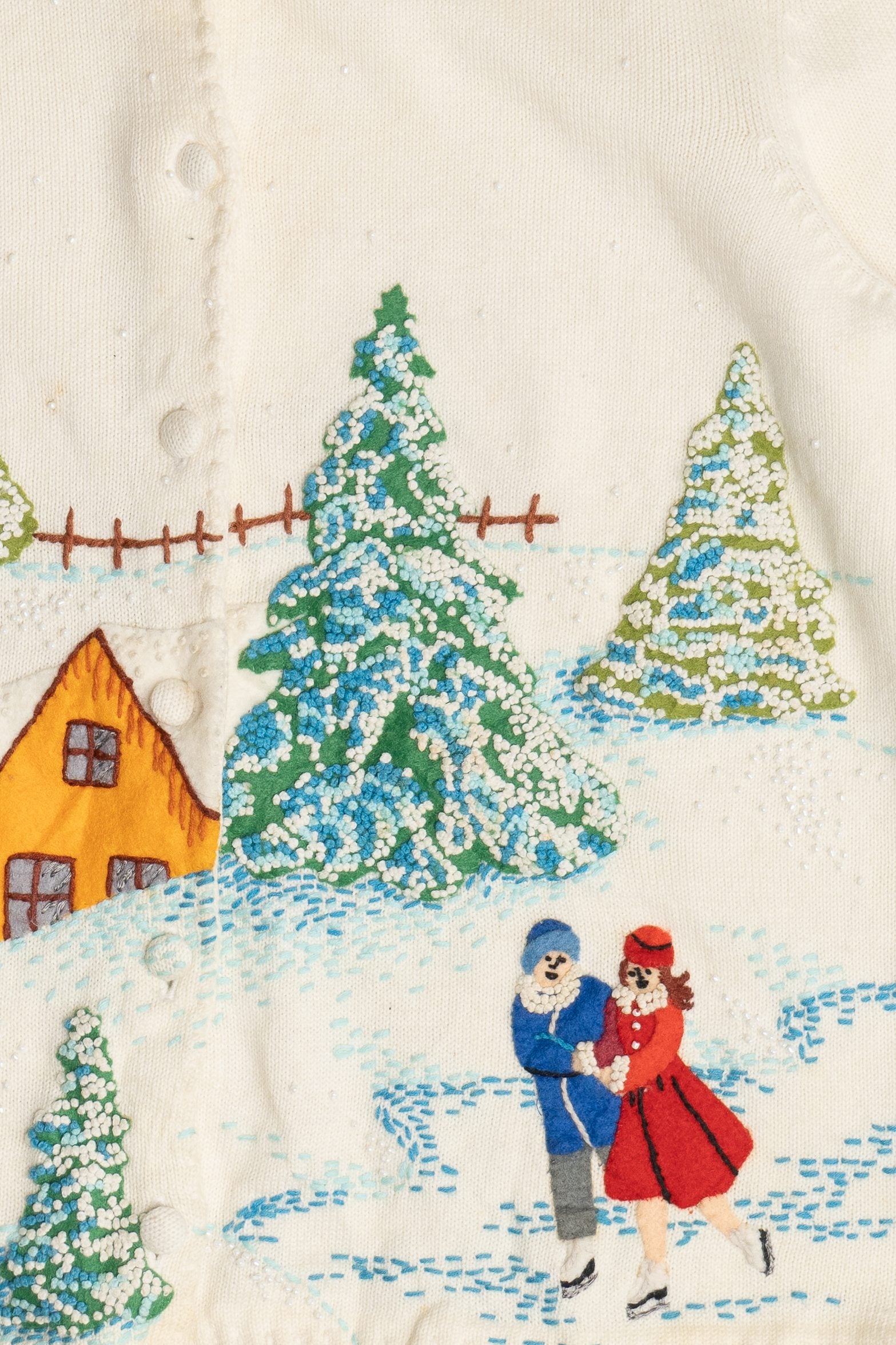 Vintage Intricate Snowy Landscape Ugly Christmas Sweater (1980s)