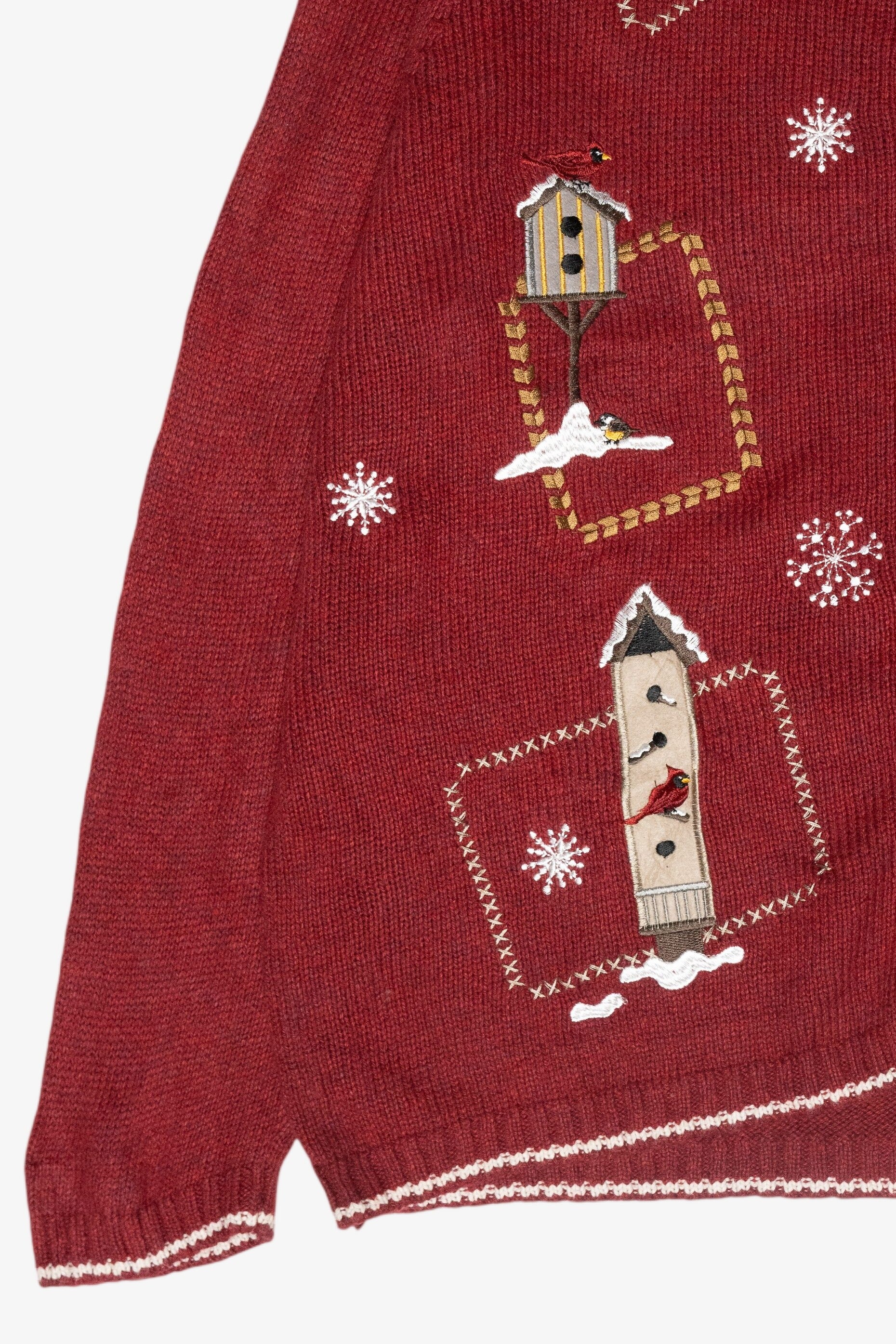 Winter Birdhouses Vintage Ugly Christmas Zip Cardigan (1990s)