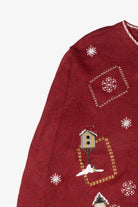 Winter Birdhouses Vintage Ugly Christmas Zip Cardigan (1990s)