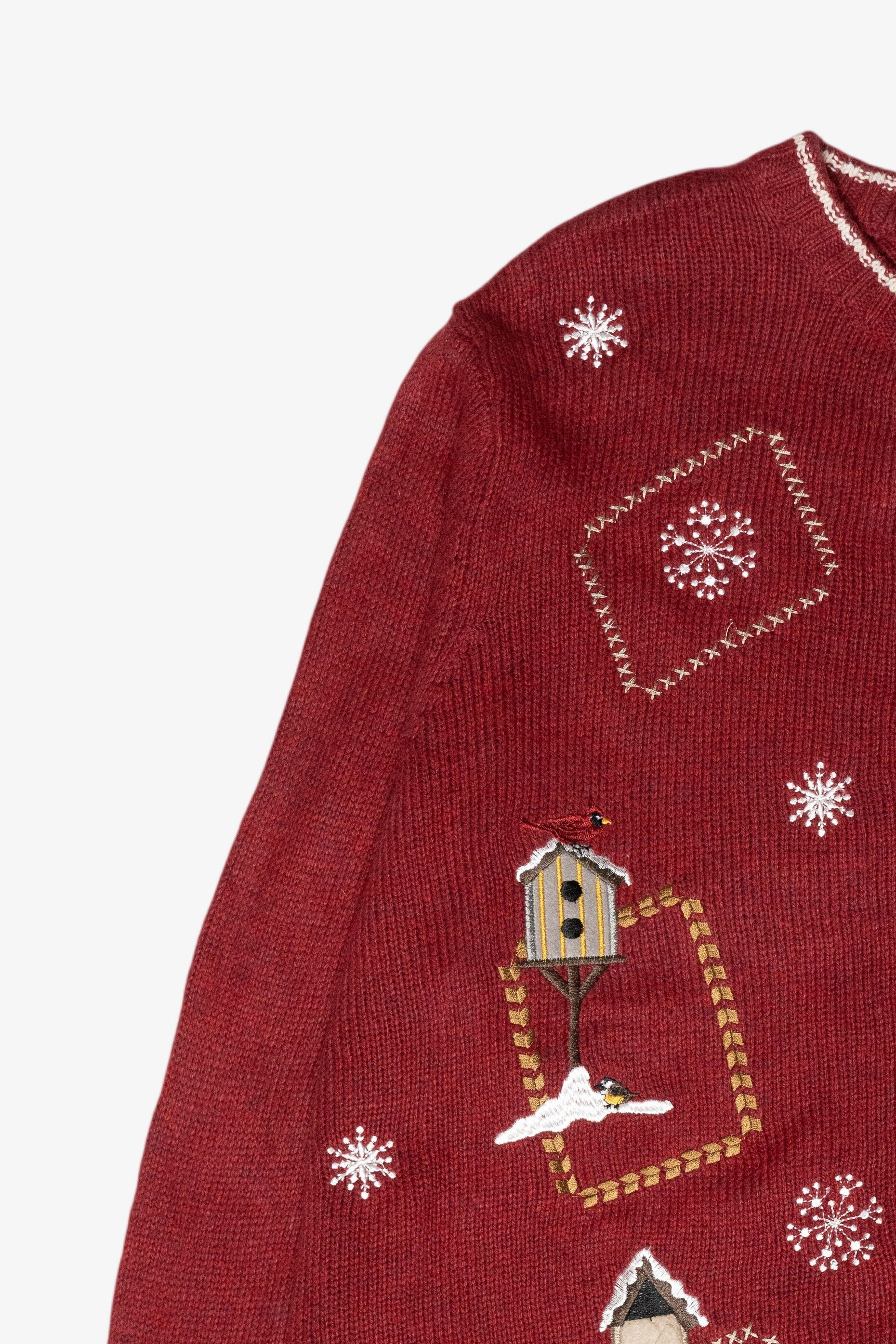 Winter Birdhouses Vintage Ugly Christmas Zip Cardigan (1990s)
