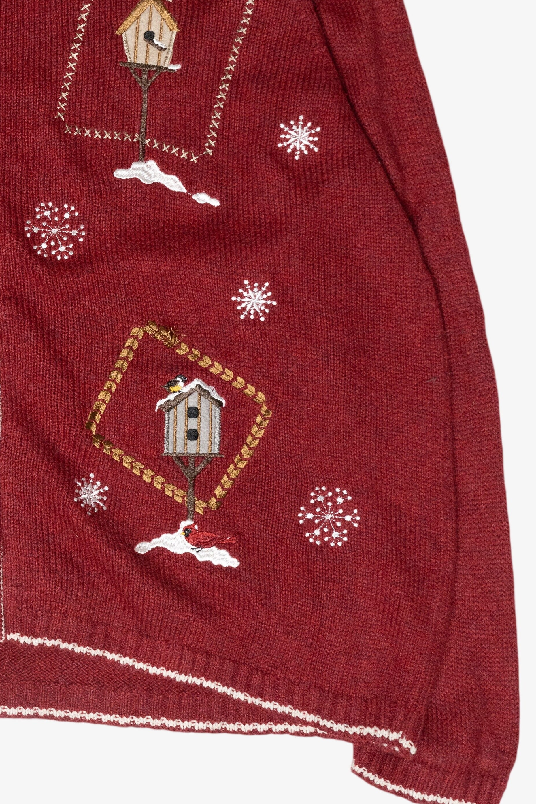 Winter Birdhouses Vintage Ugly Christmas Zip Cardigan (1990s)