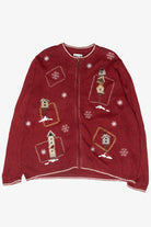 Winter Birdhouses Vintage Ugly Christmas Zip Cardigan (1990s)