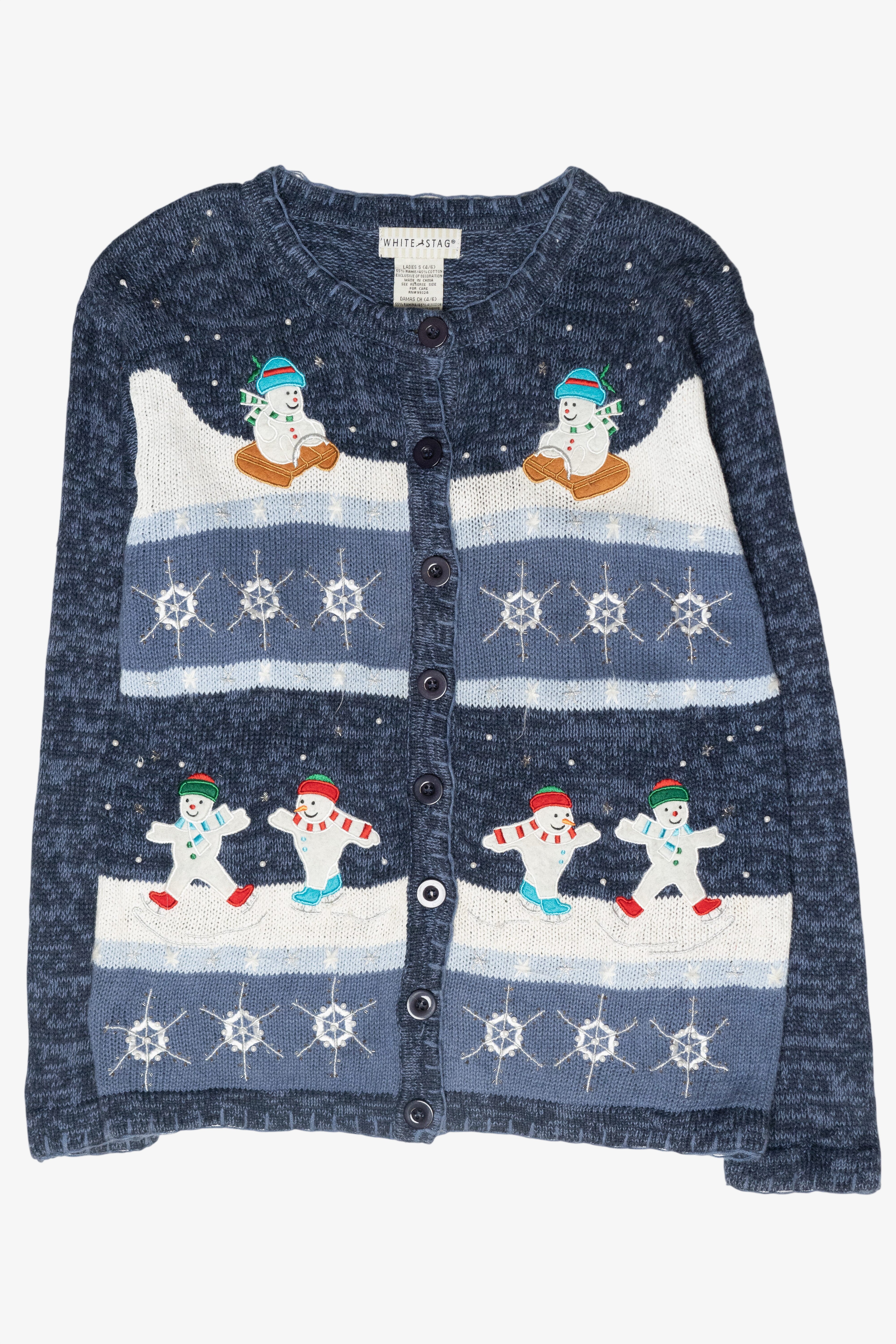 Ice Skating Snowmen Vintage Ugly Christmas Sweater (1990s)