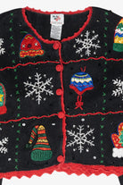 Hats and Mittens Crochet Trim Vintage Ugly Christmas Sweater (1990s)