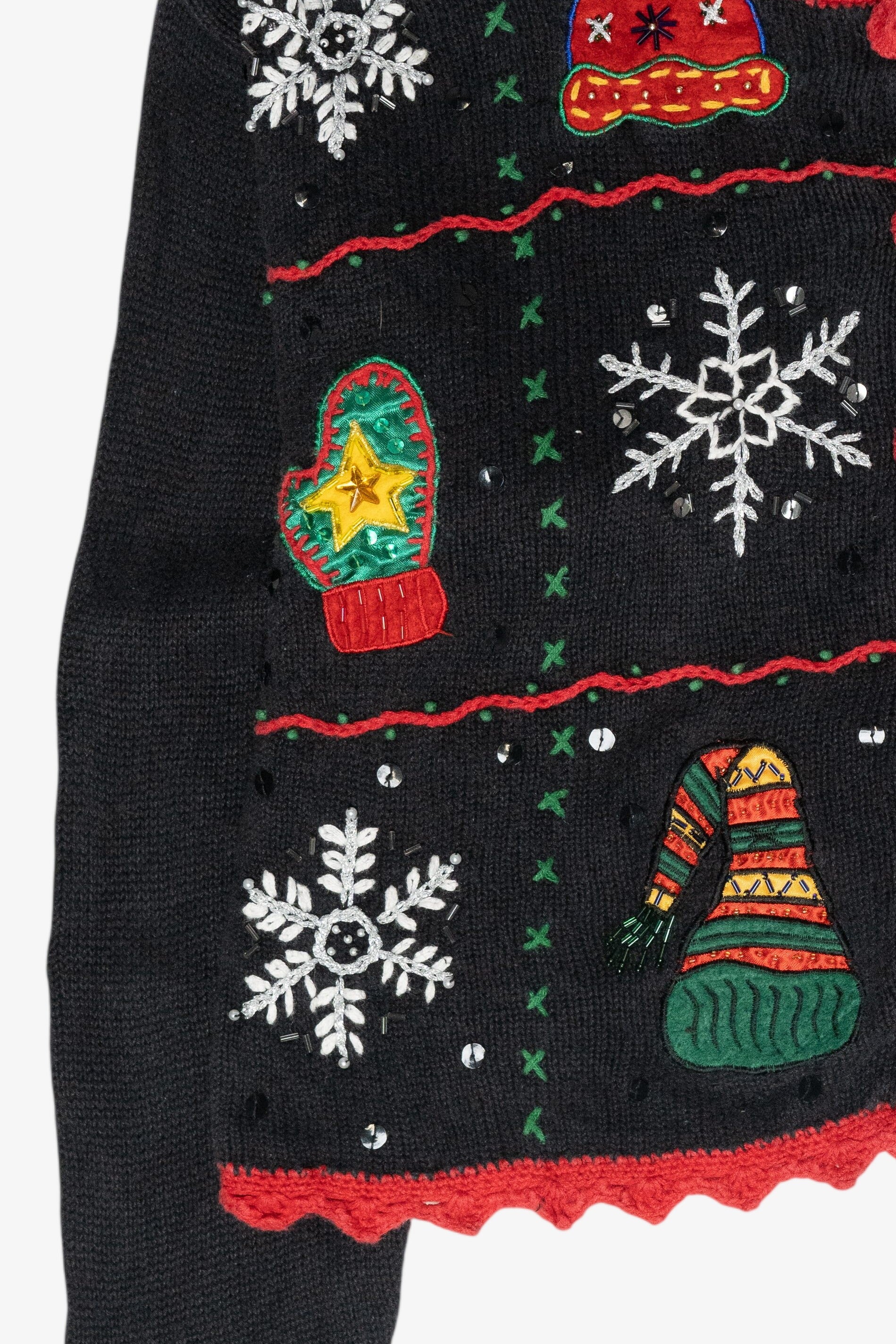 Hats and Mittens Crochet Trim Vintage Ugly Christmas Sweater (1990s)