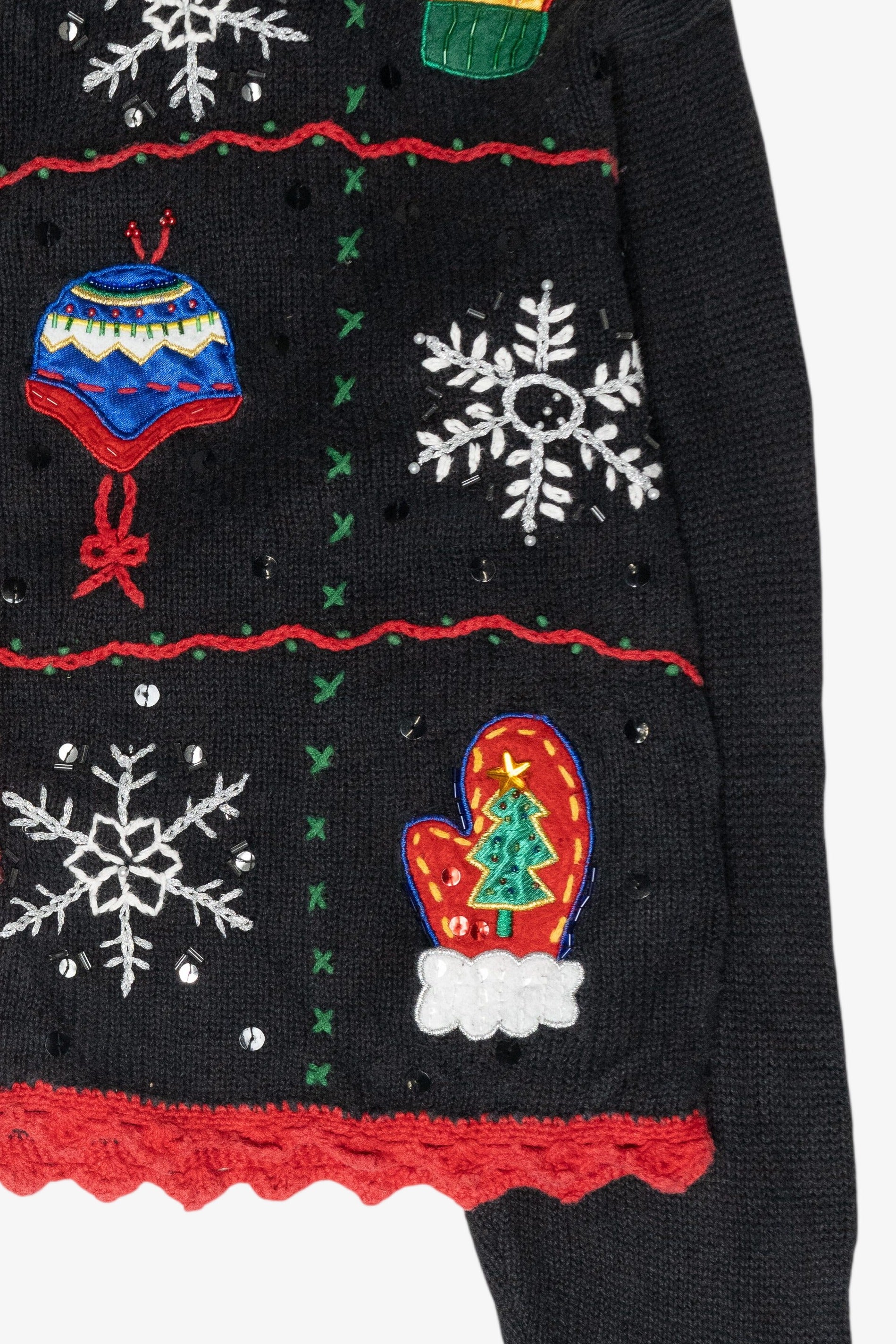 Hats and Mittens Crochet Trim Vintage Ugly Christmas Sweater (1990s)