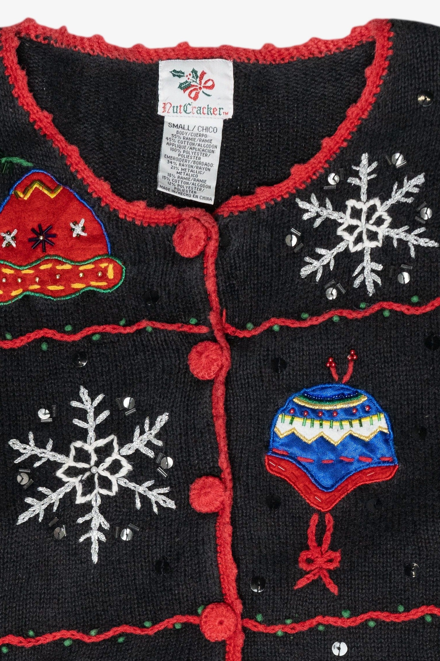 Hats and Mittens Crochet Trim Vintage Ugly Christmas Sweater (1990s)