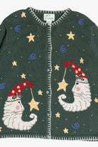 Vintage Whimsical Santa Moon Stars & Swirls Ugly Christmas Cardigan (1990s)