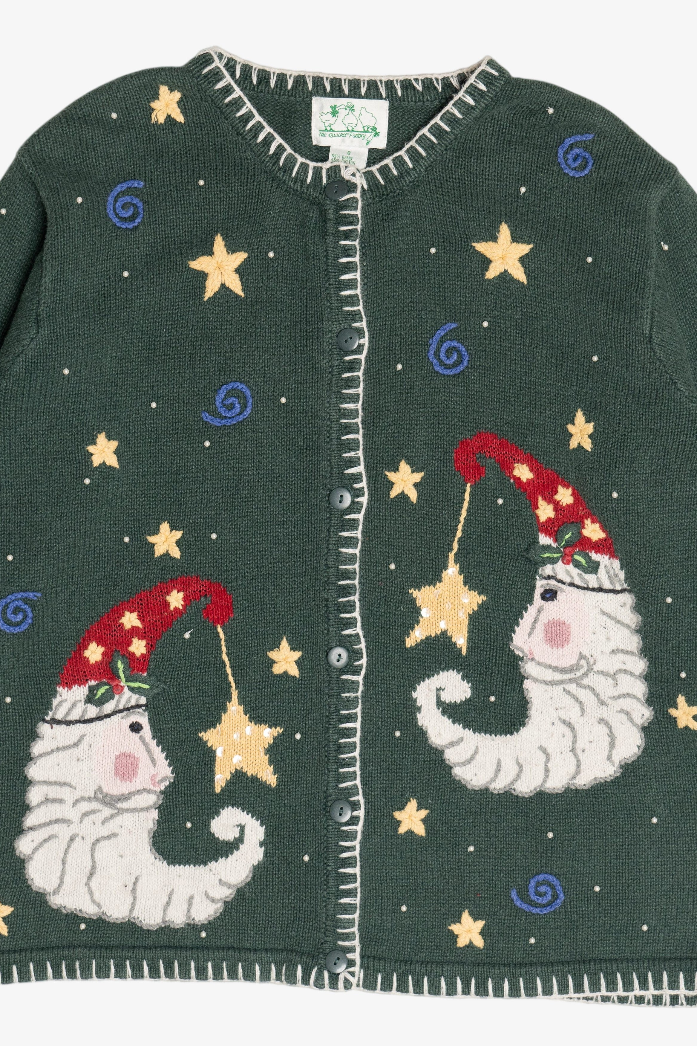 Vintage Whimsical Santa Moon Stars & Swirls Ugly Christmas Cardigan (1990s)